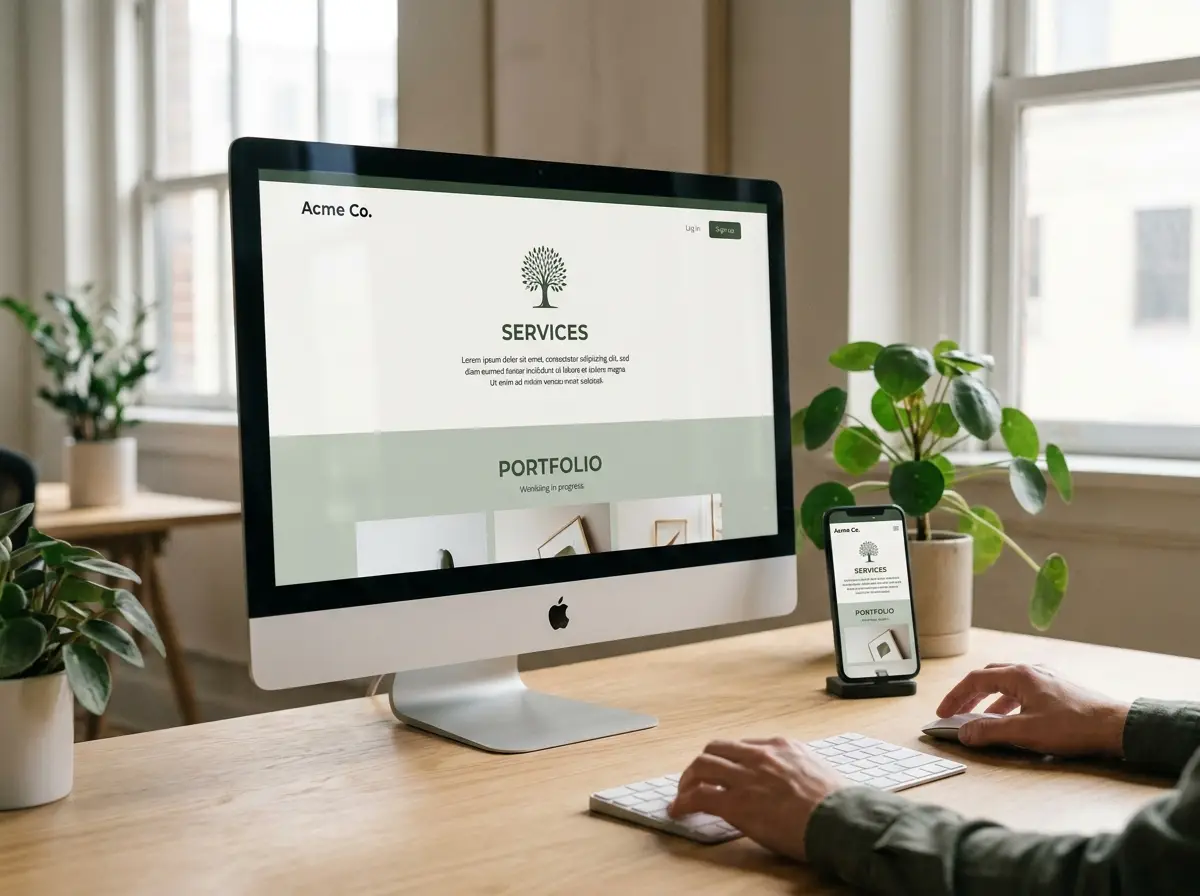 Responsive website design shown across desktop and mobile screens during development