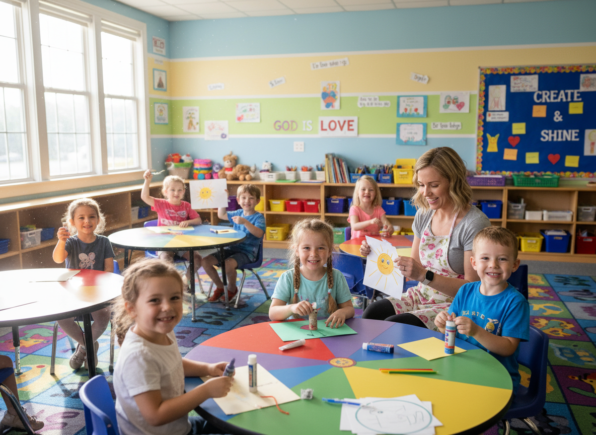 Children in a church kids classroom