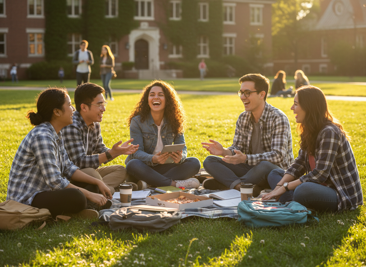 College students together on campus