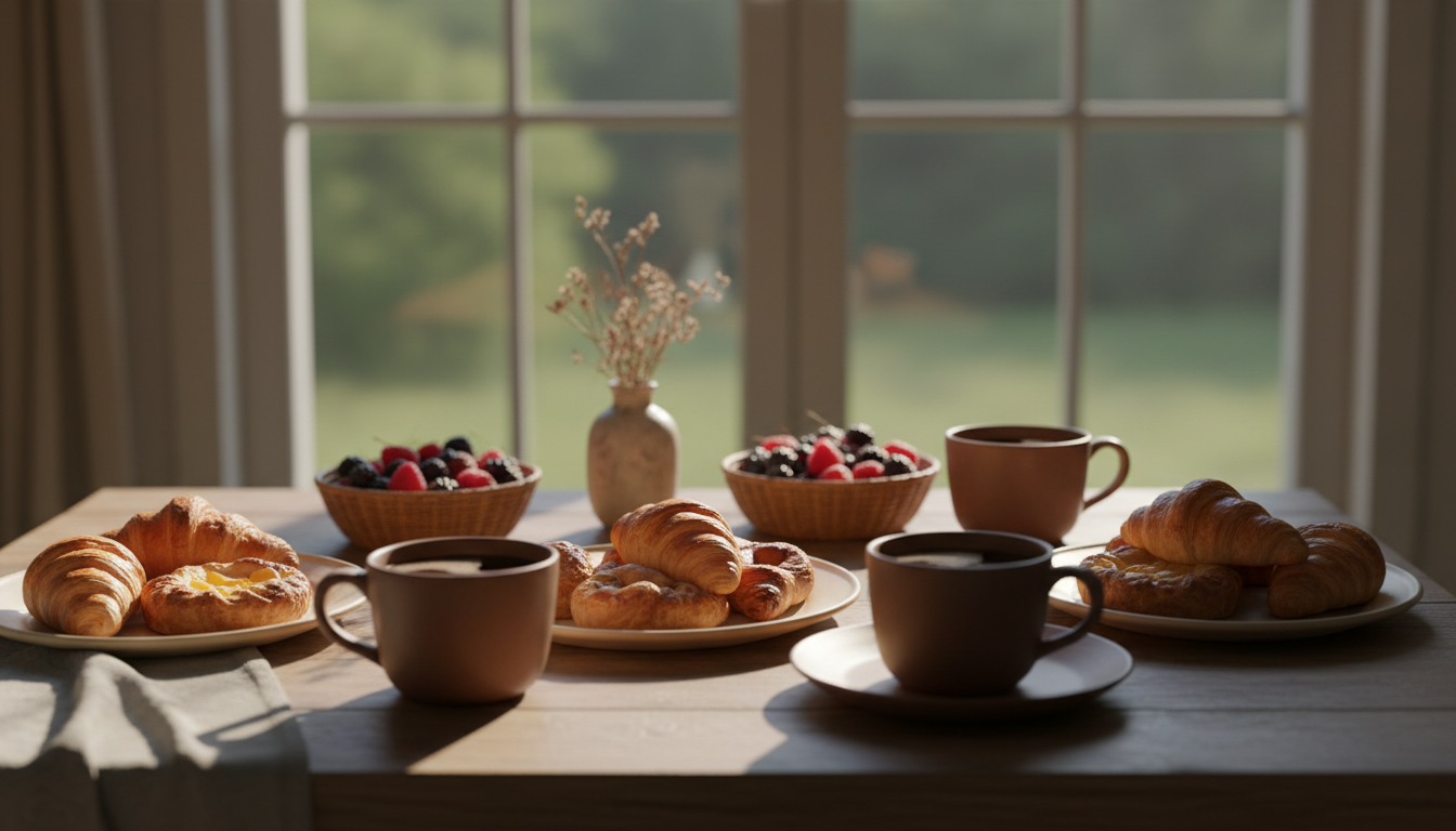 Breakfast table with coffee