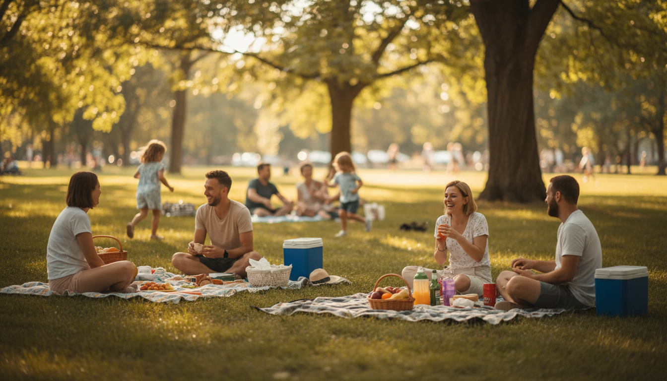 Families at an outdoor picnic