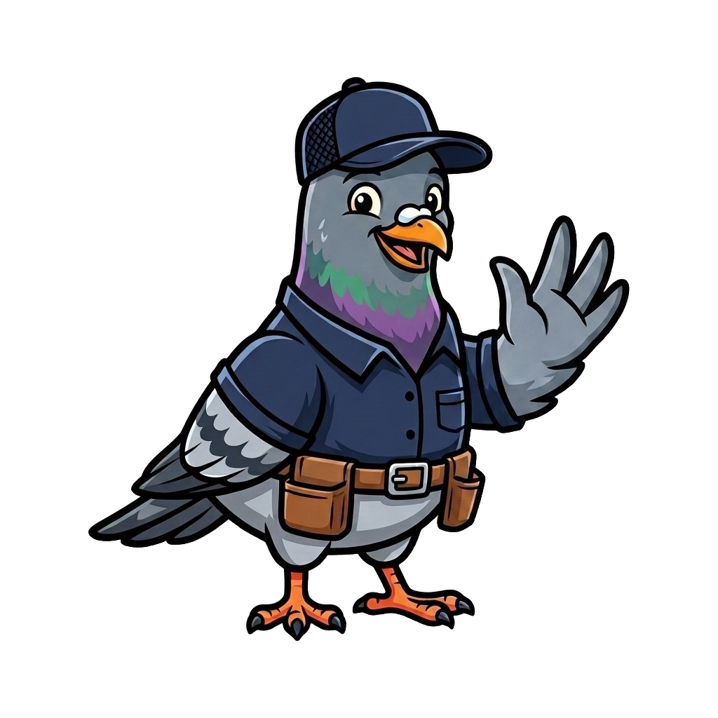 I&I Heating and Air pigeon mascot waving hello