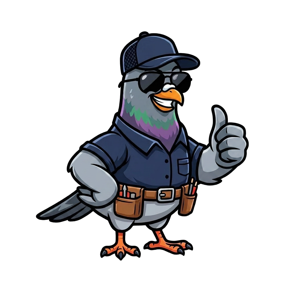 I&I Heating and Air pigeon mascot giving a thumbs up