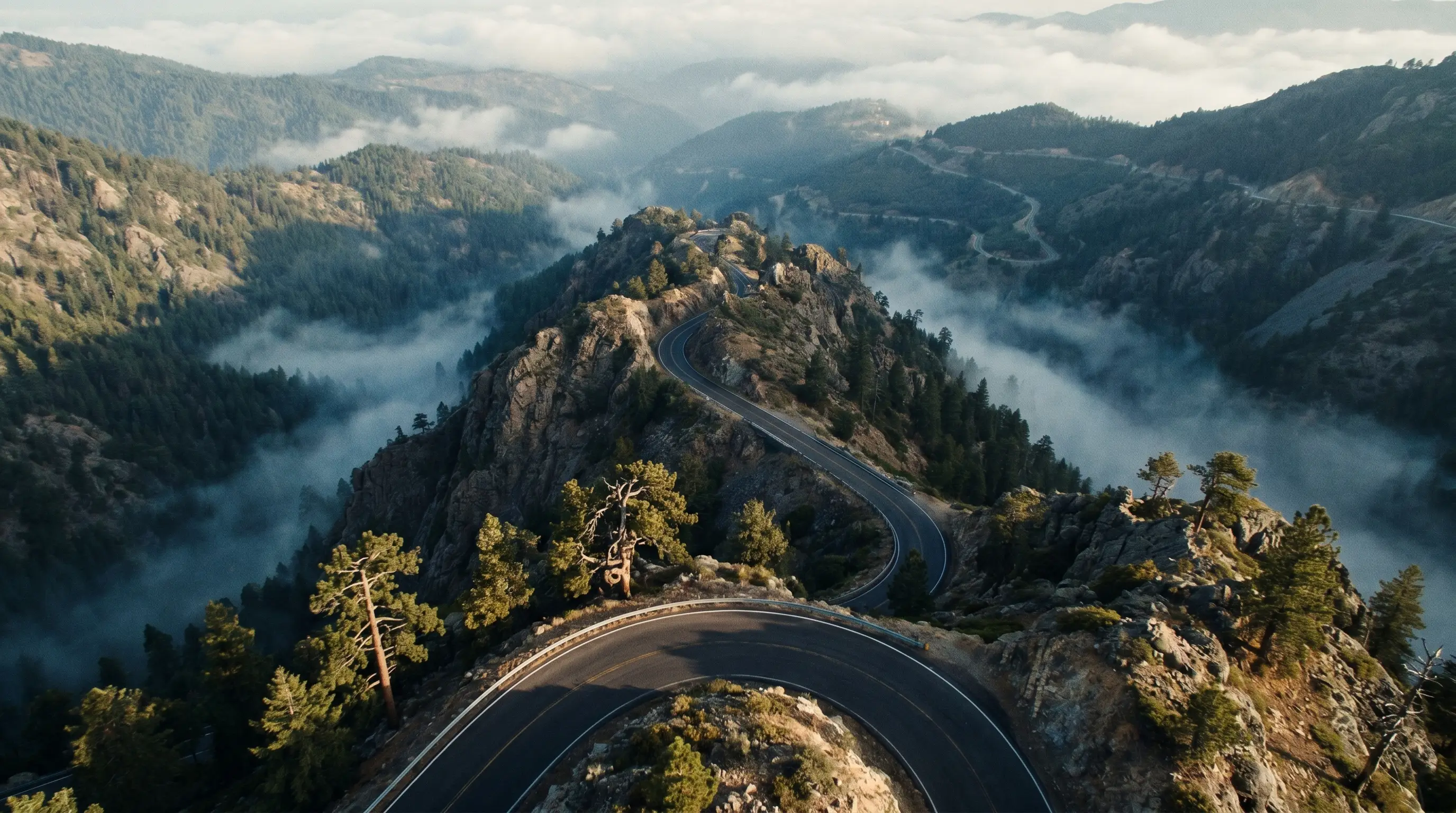 Pollino National Park — winding mountain road at dawn