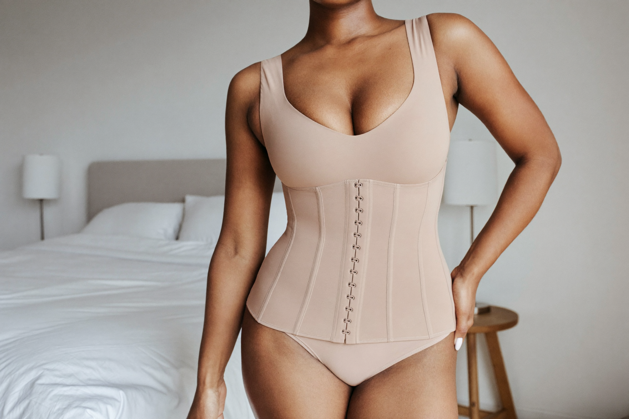 Corselet modelador com barbatanas de aço flexível modelando a cintura