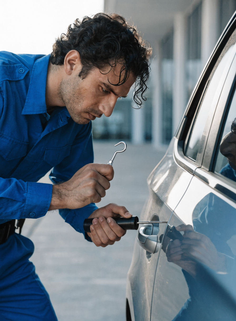 Technician unlocking a car door