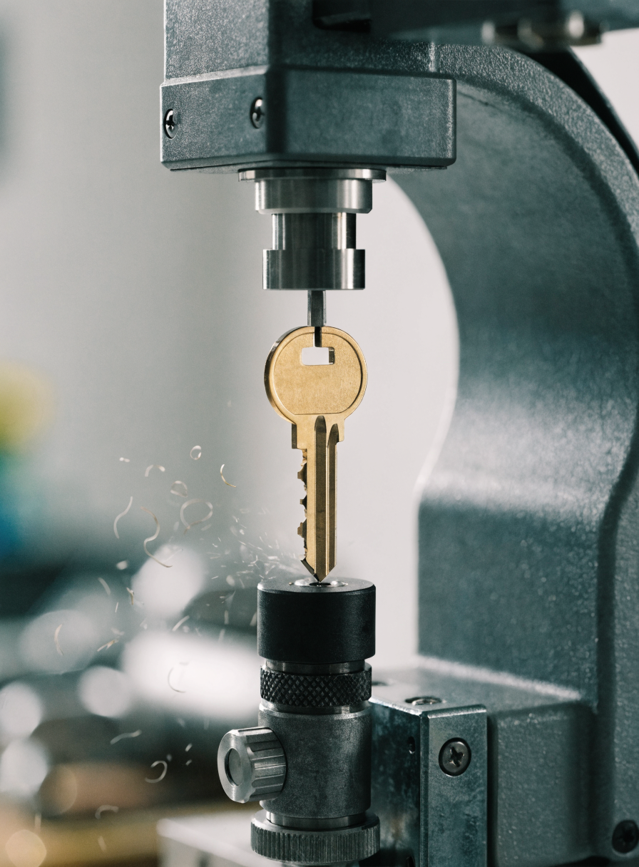 Key cutting machine duplicating a key