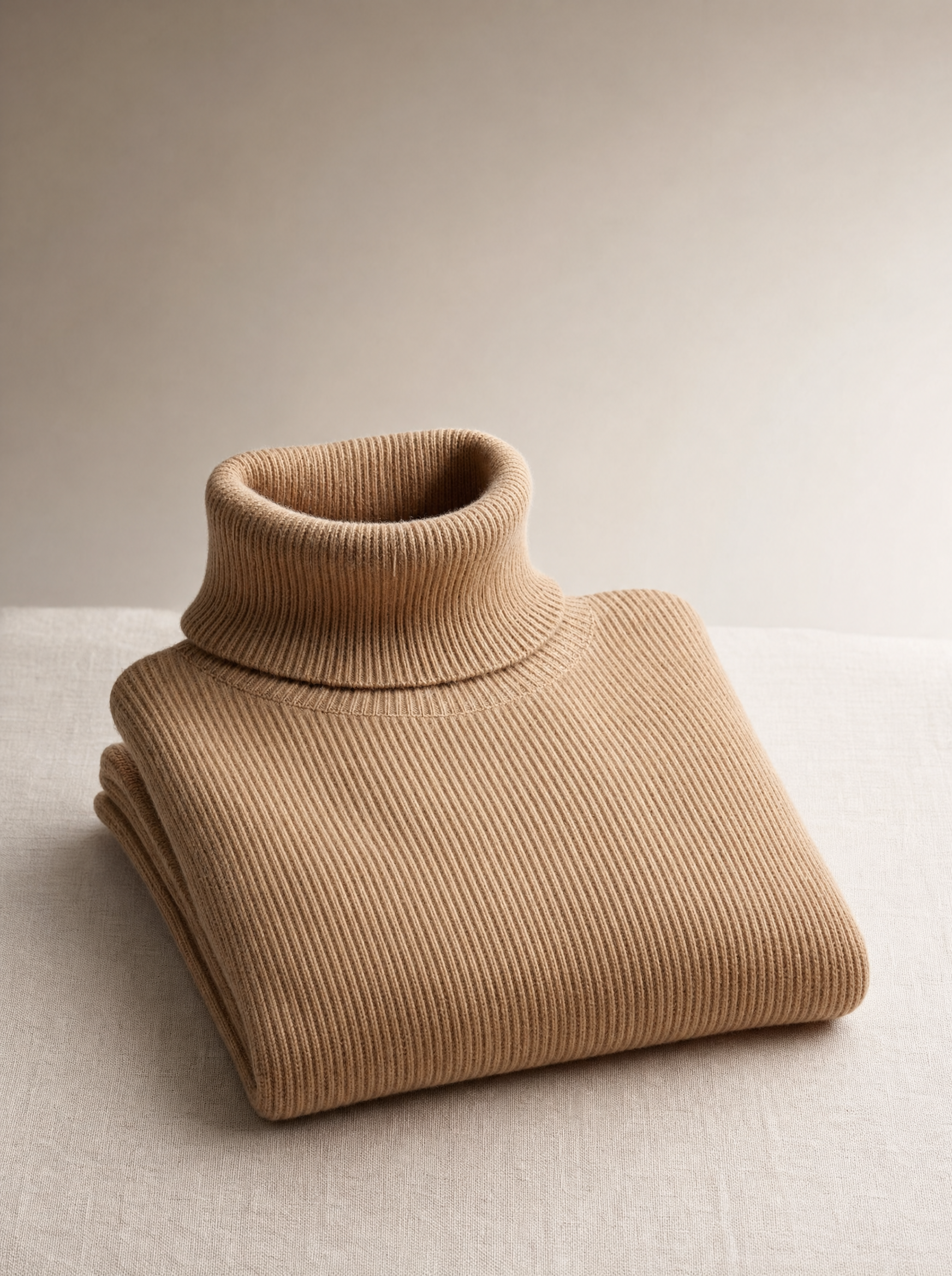 Cashmere Ribbed Turtleneck in camel — HD luxury fashion product image
