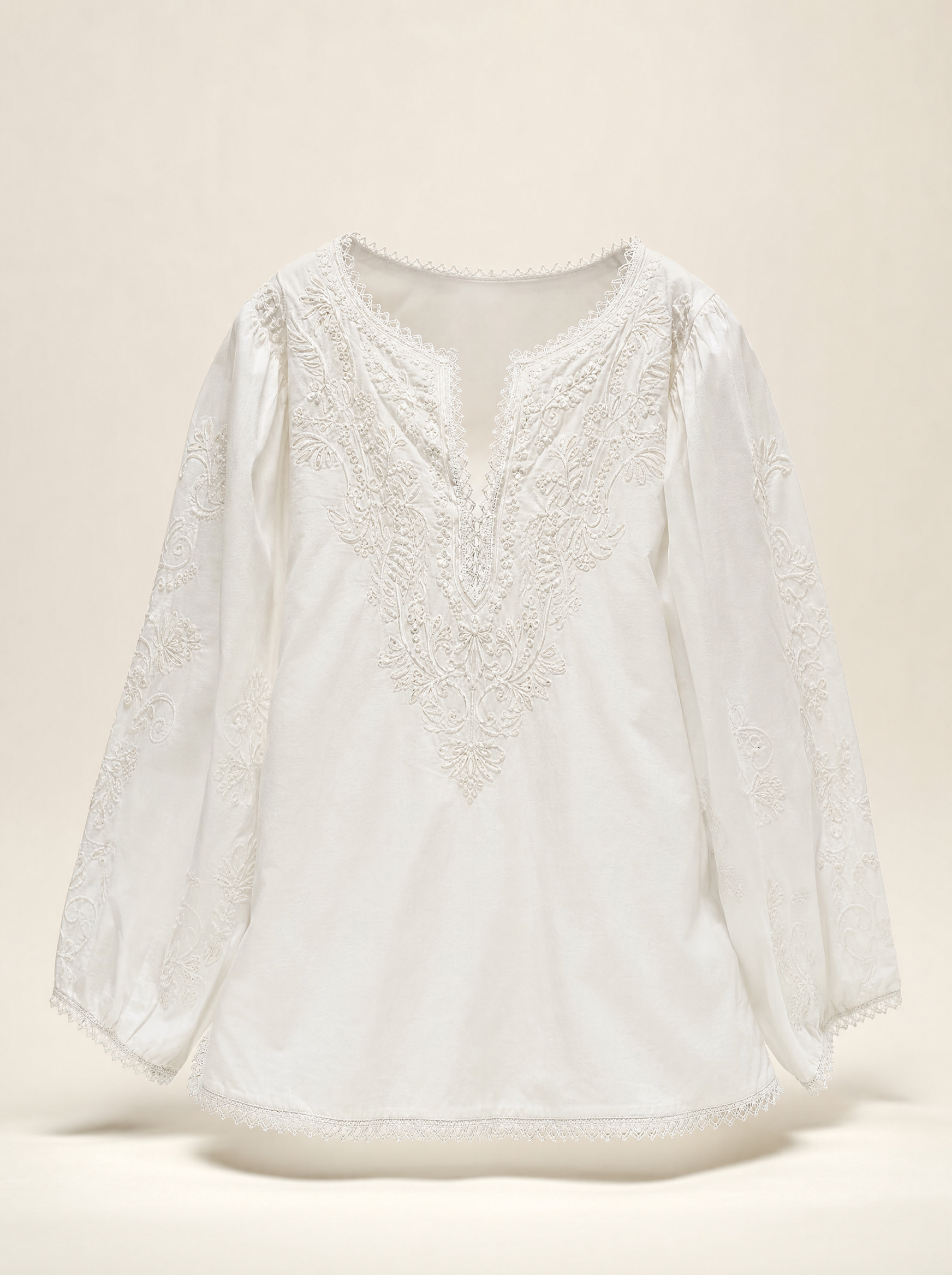 Lace Trimmed Bodysuit in porcelain — HD luxury fashion product image