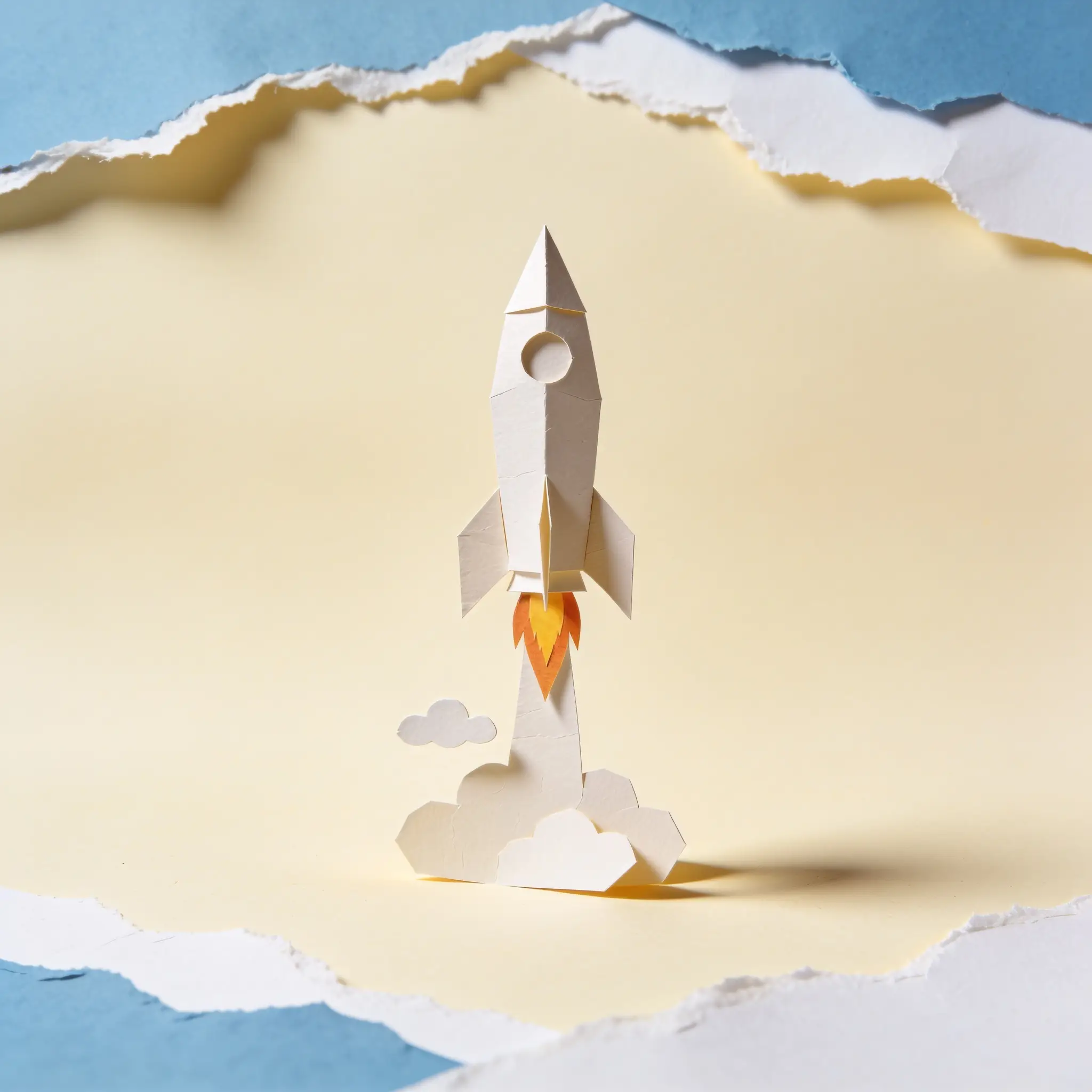Paper cutout of a rocket launching