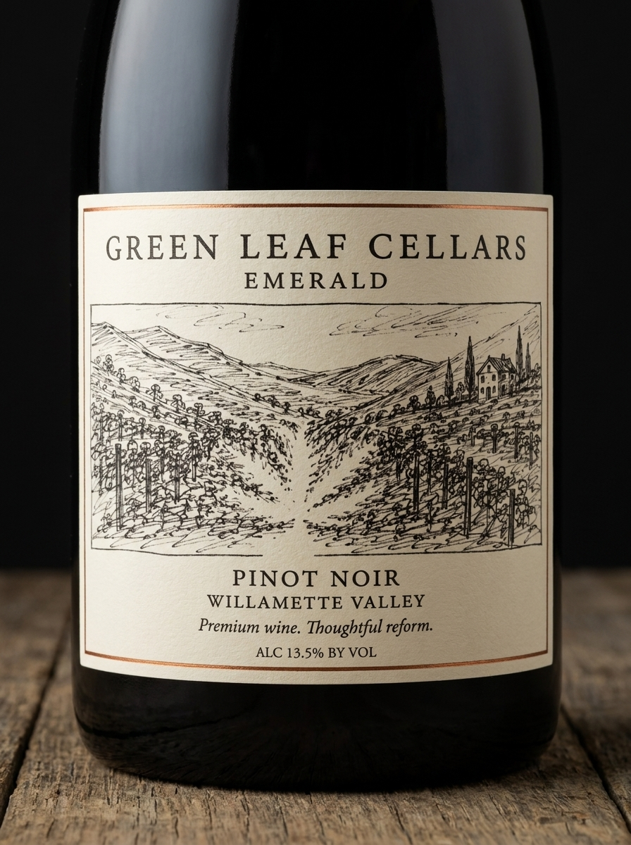 Green Leaf Cellars Pinot Noir with engraved vineyard label