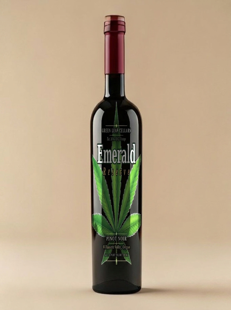 Front label concept — leaf motif, Pinot Noir
