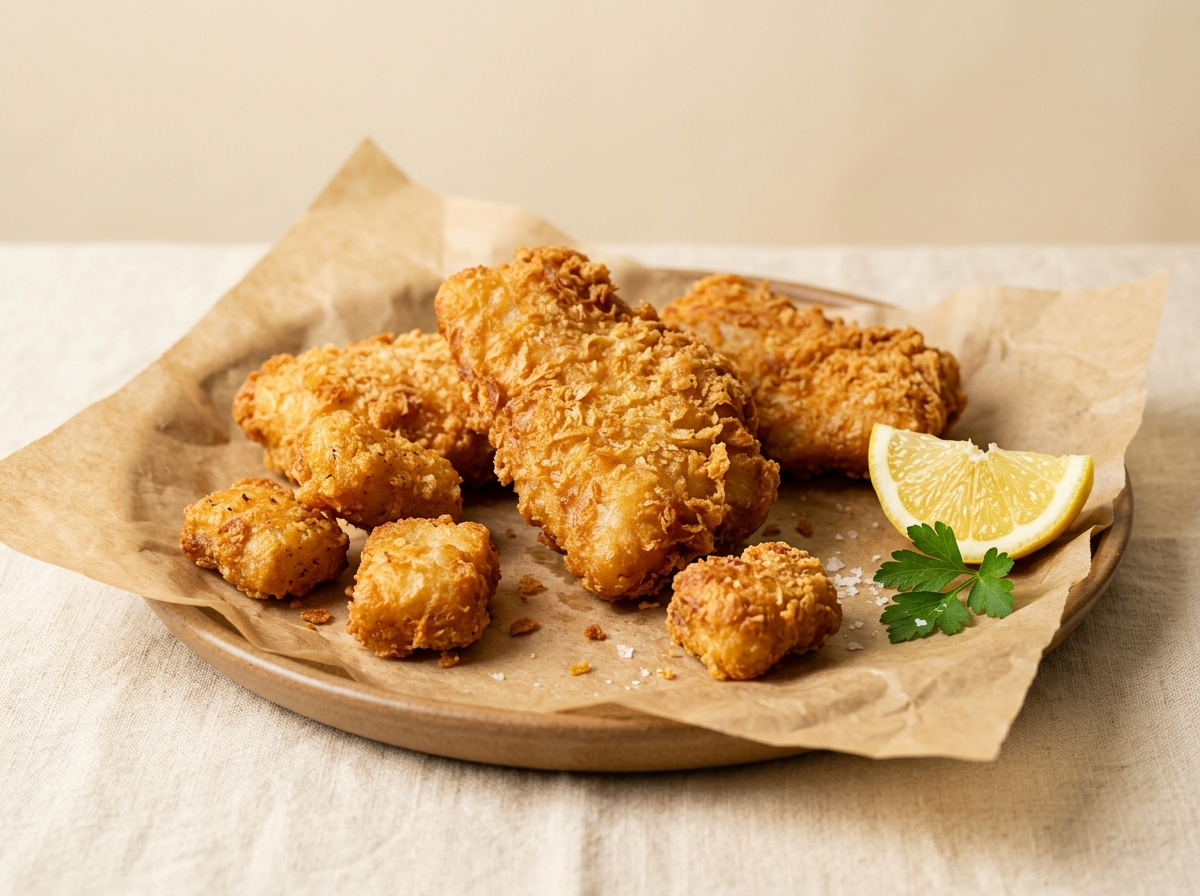 Battered and coated fried fish