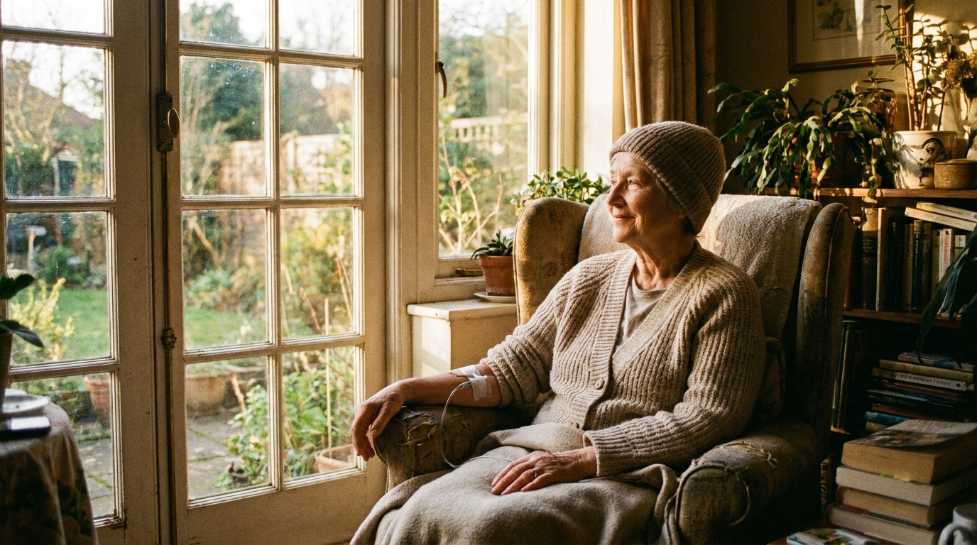 Dialysis patient in morning light — documentary portrait