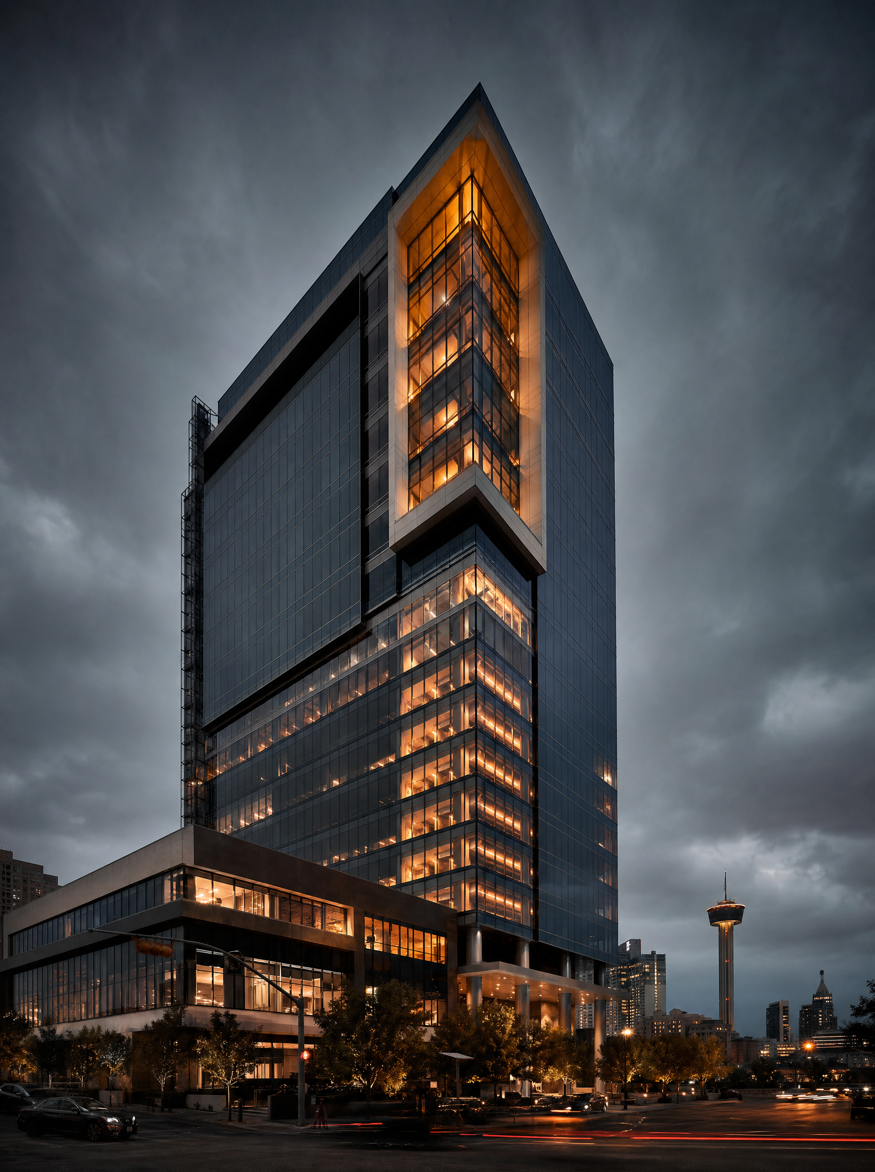 Innovation Tower at dusk