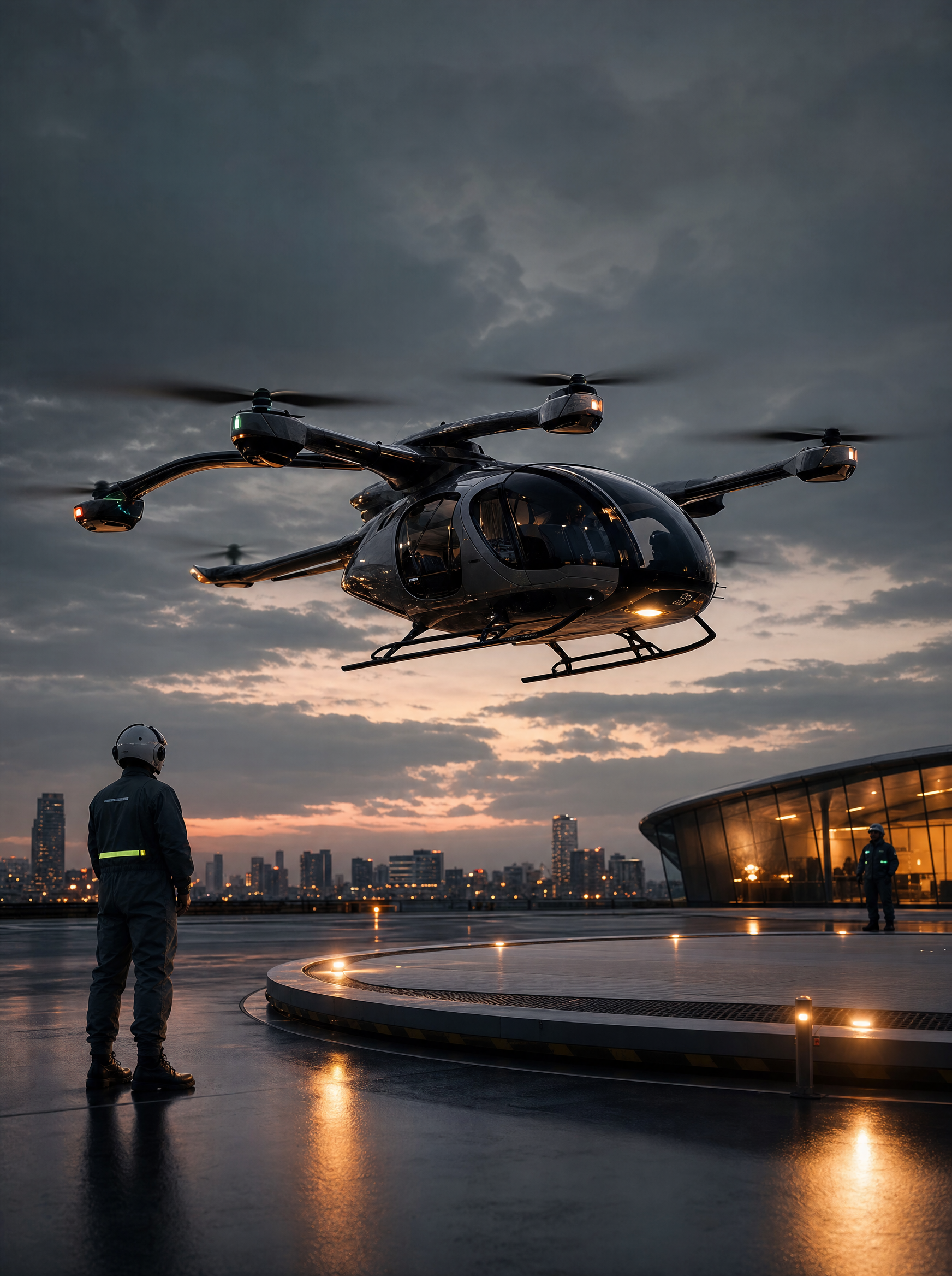 eVTOL aircraft at a vertiport