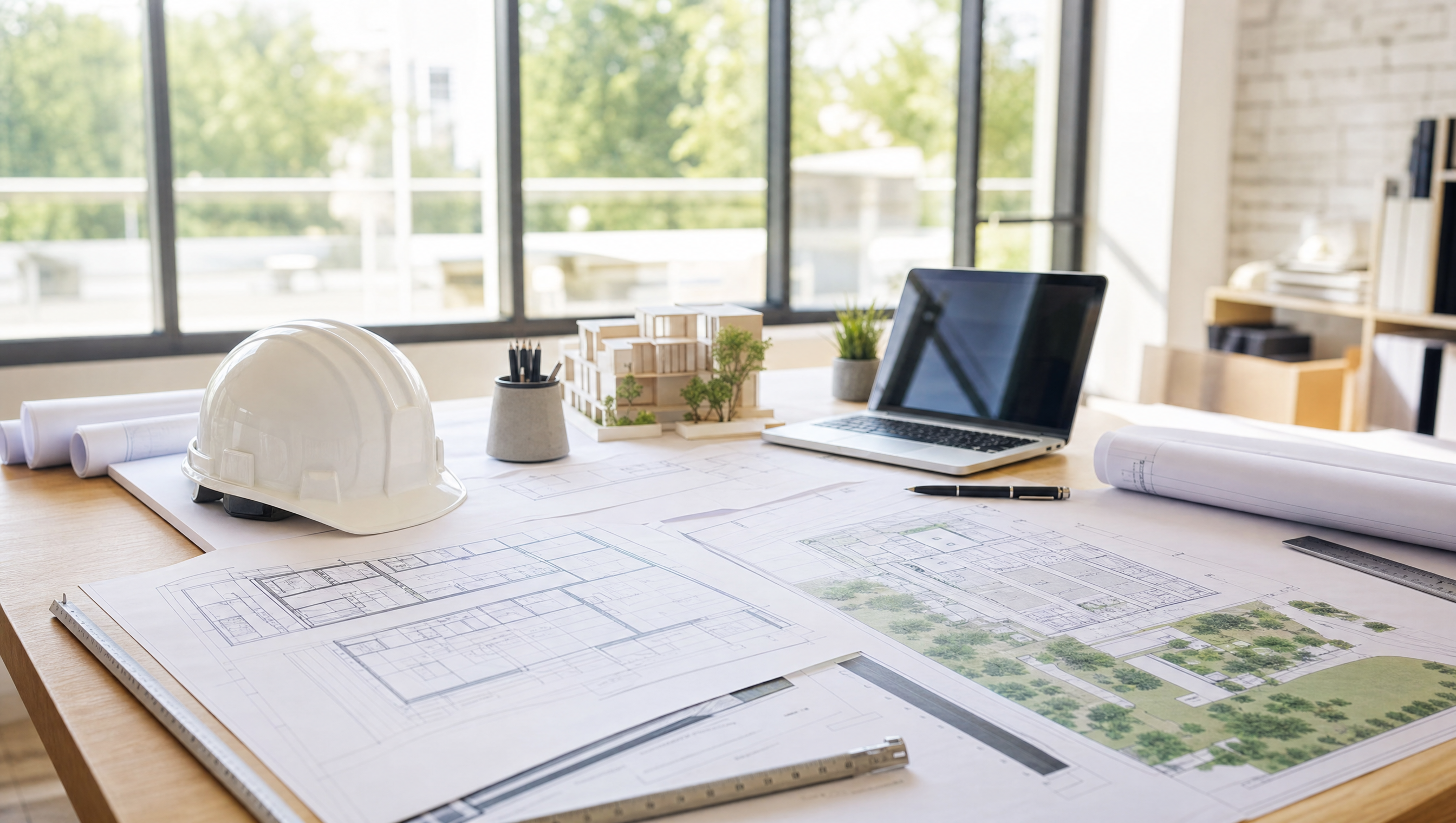 Blueprints and permitting documents on a table at Port San Antonio