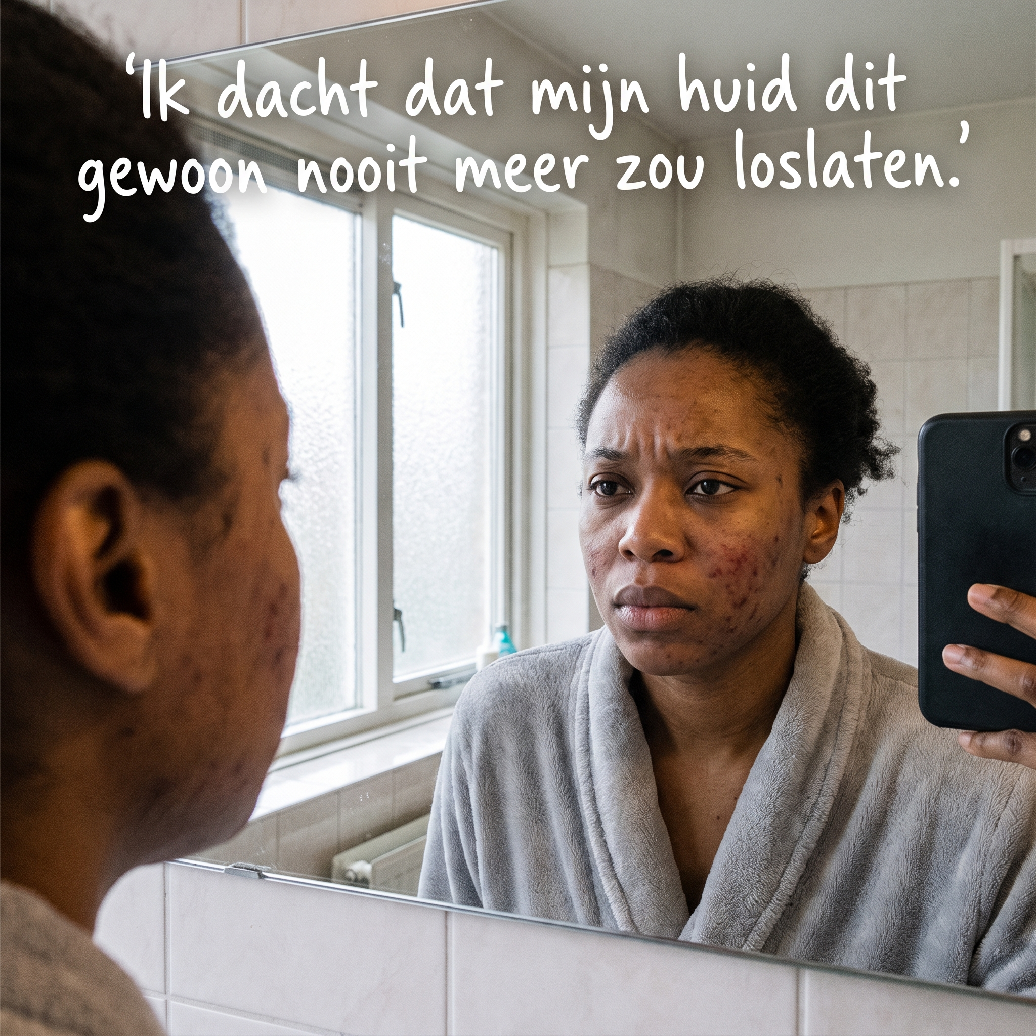 Vrouw kijkt in de spiegel