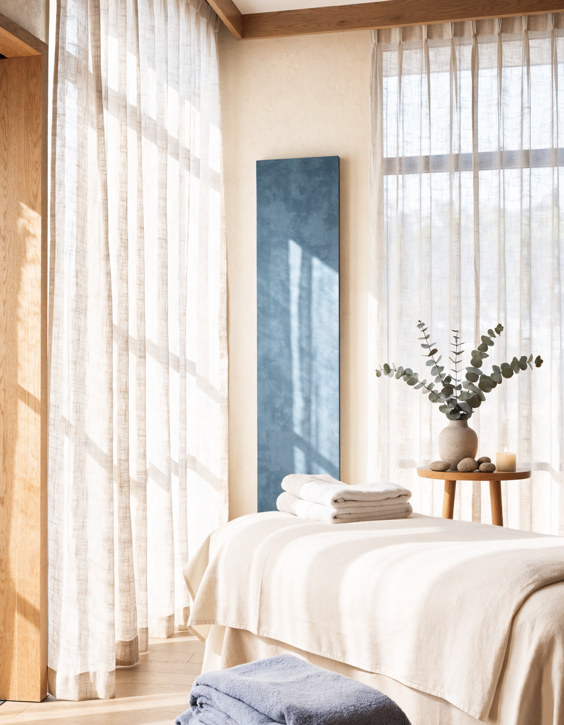 A calm, high-end spa treatment room