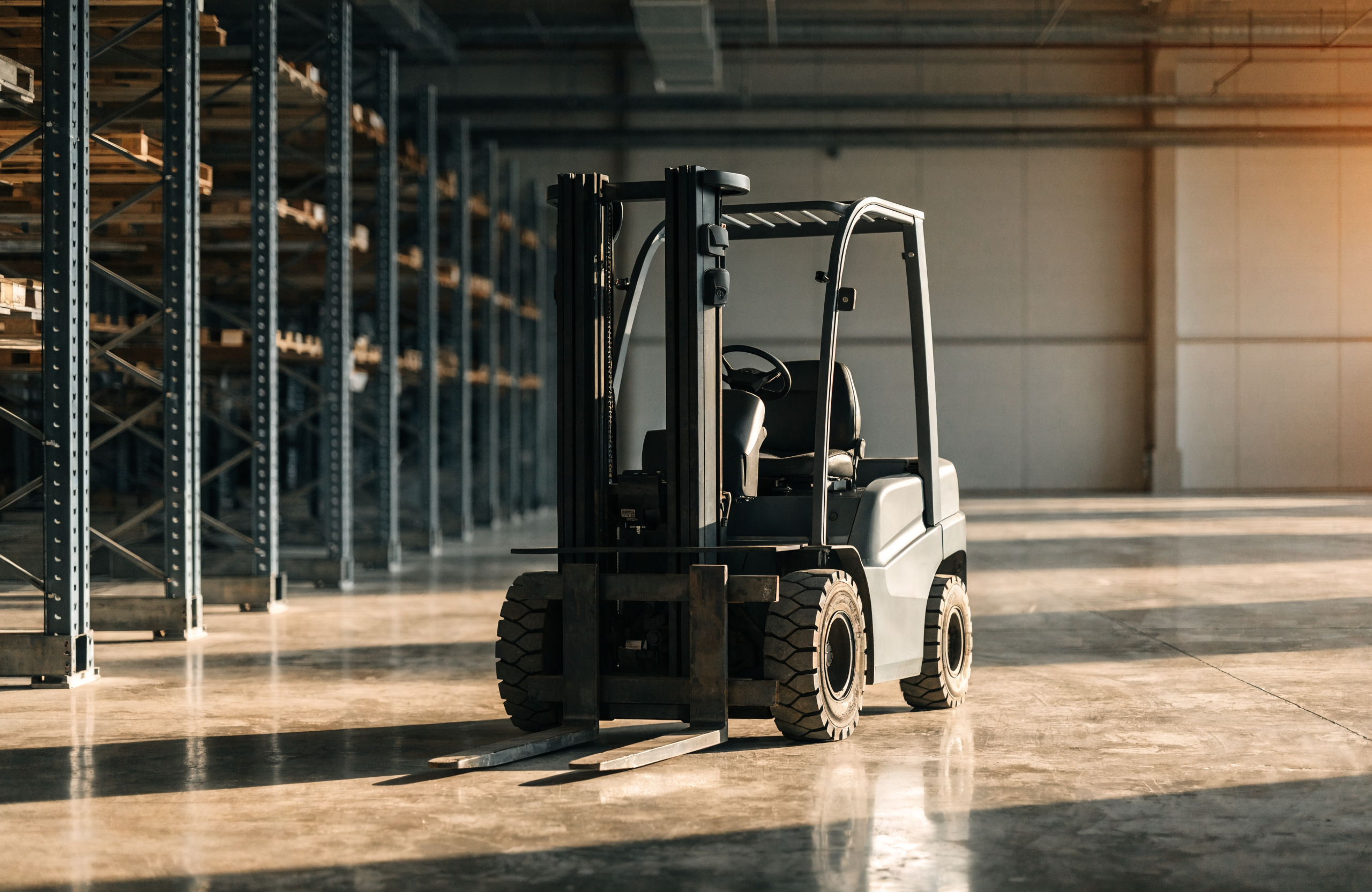 Heftruck in een modern magazijn