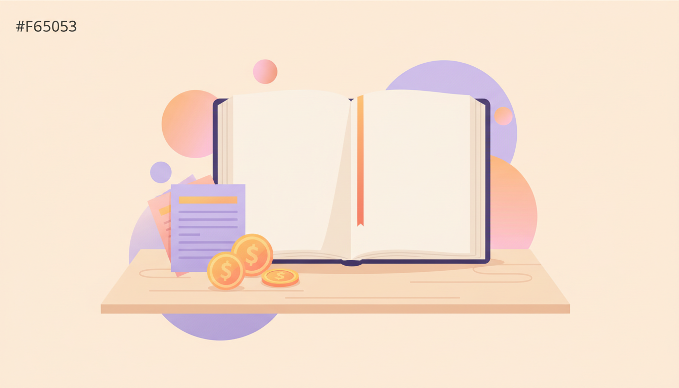 Book royalties illustrated — an open book beside coins and royalty statements