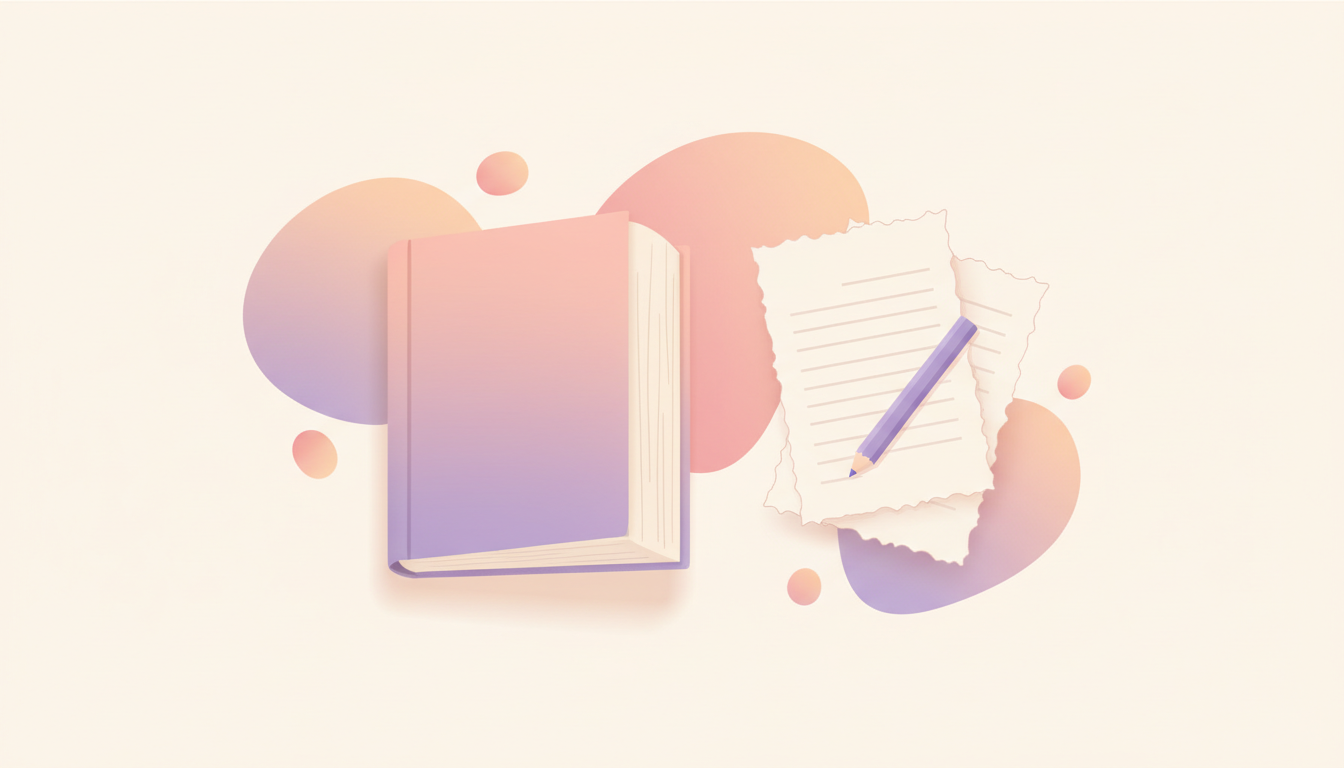 Publishing a book for free — an open book with manuscript pages and a pencil