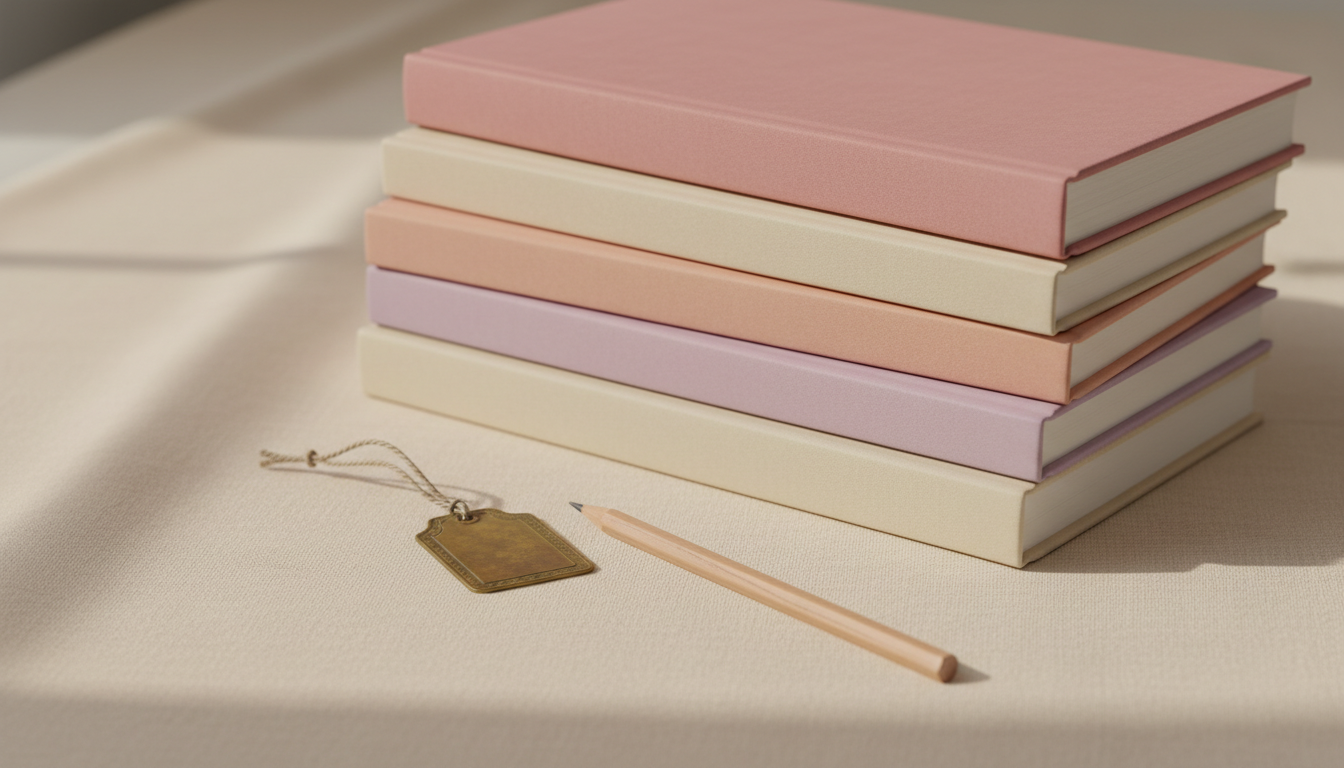Pricing a book — a stack of paperbacks with a price tag and pencil on a warm linen surface