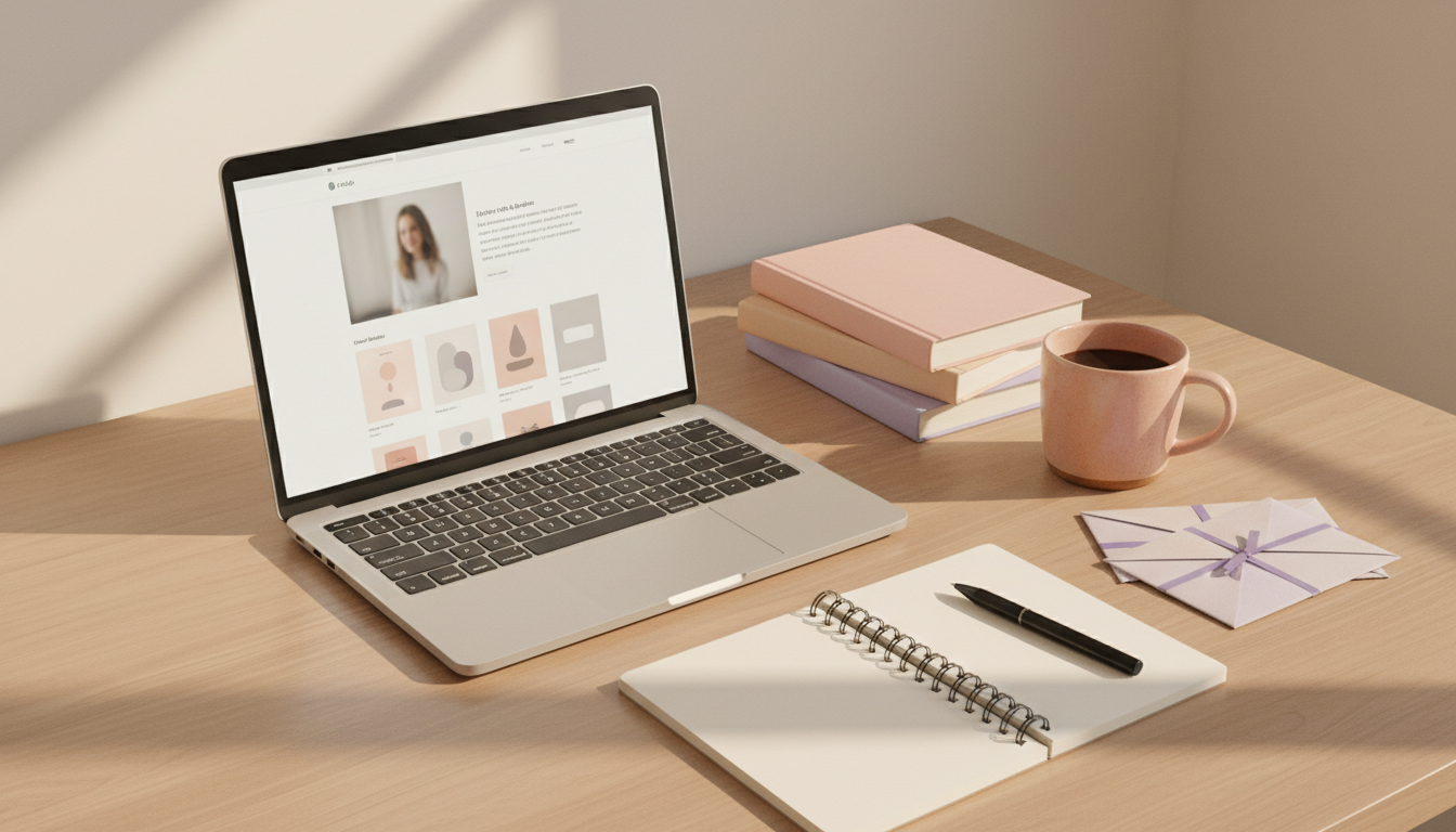 Building an author platform — an author's desk with a personal website, notebook, books, and newsletter letters