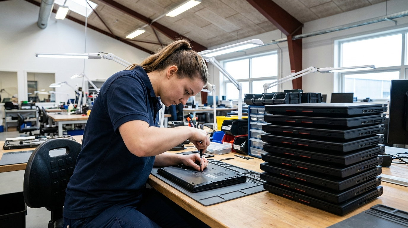 Green Heroes-tekniker arbejder med refurbished Lenovo ThinkPad