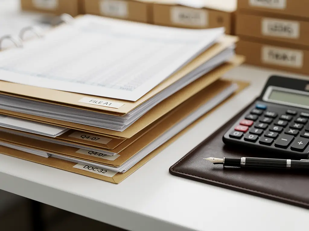 Neatly organized bookkeeping records for a Salem small business