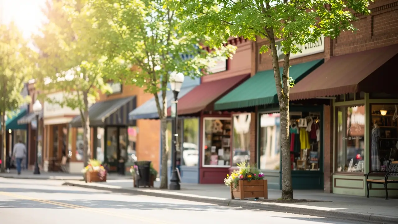 Charming Oregon main street of small-business storefronts
