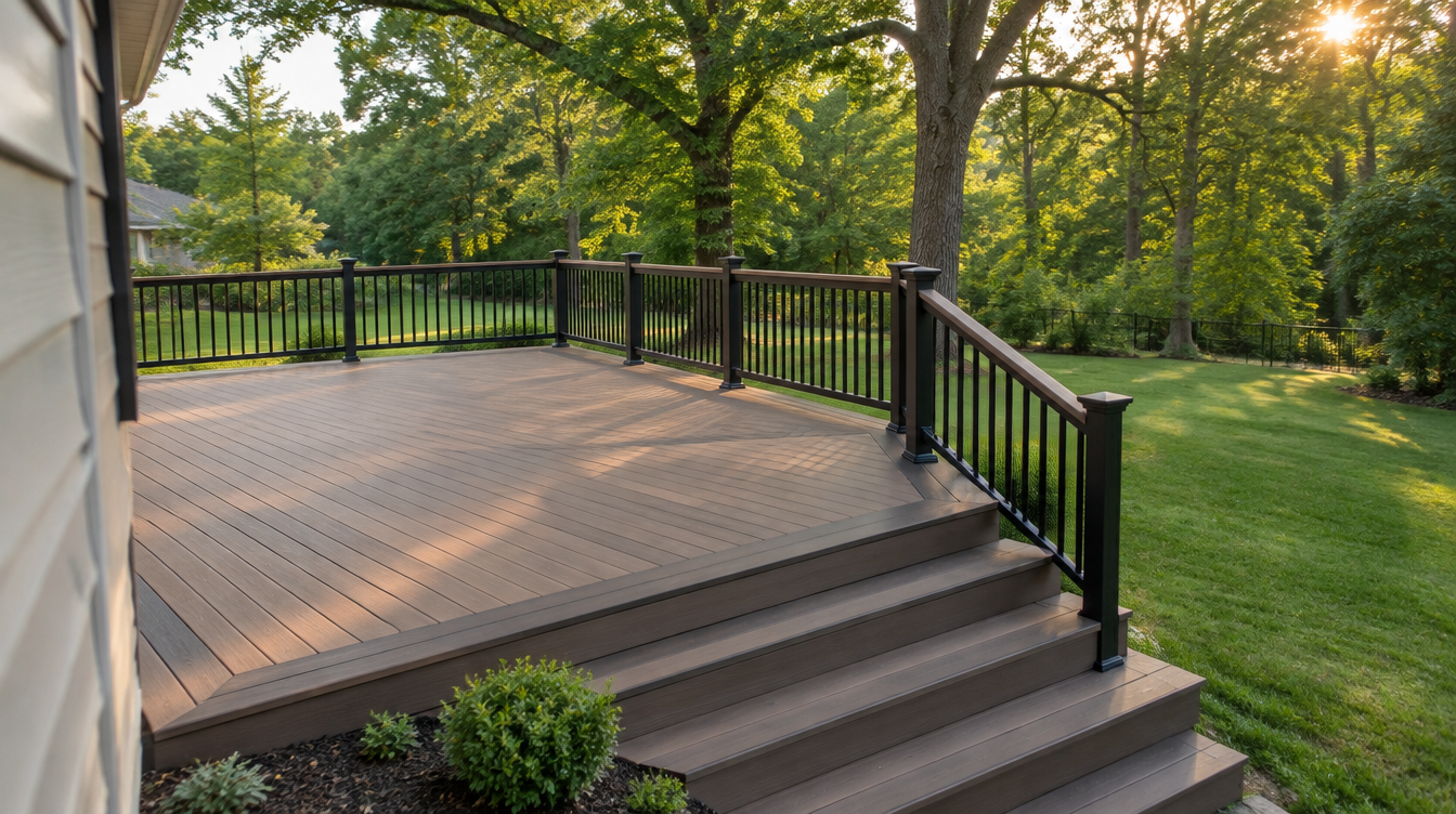 Composite deck with black aluminum railing
