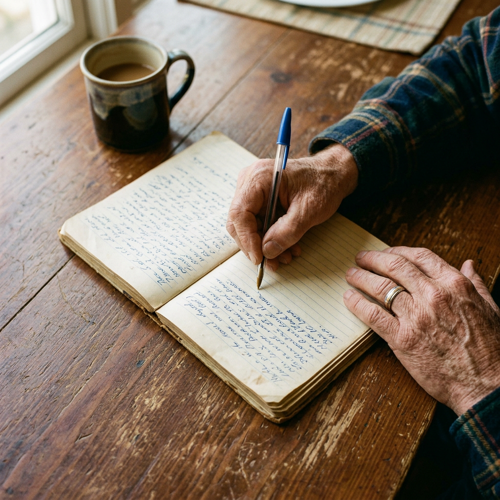 Dad filling out a few pages one evening