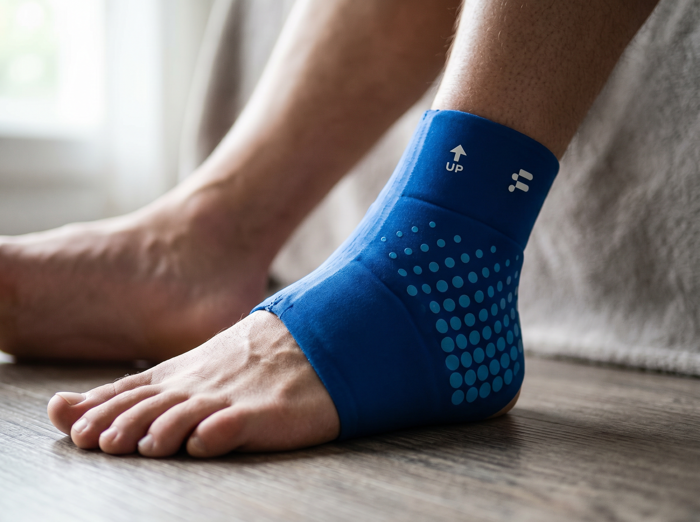 Close-up of Kneutra wrapping the ankle, heel and arch