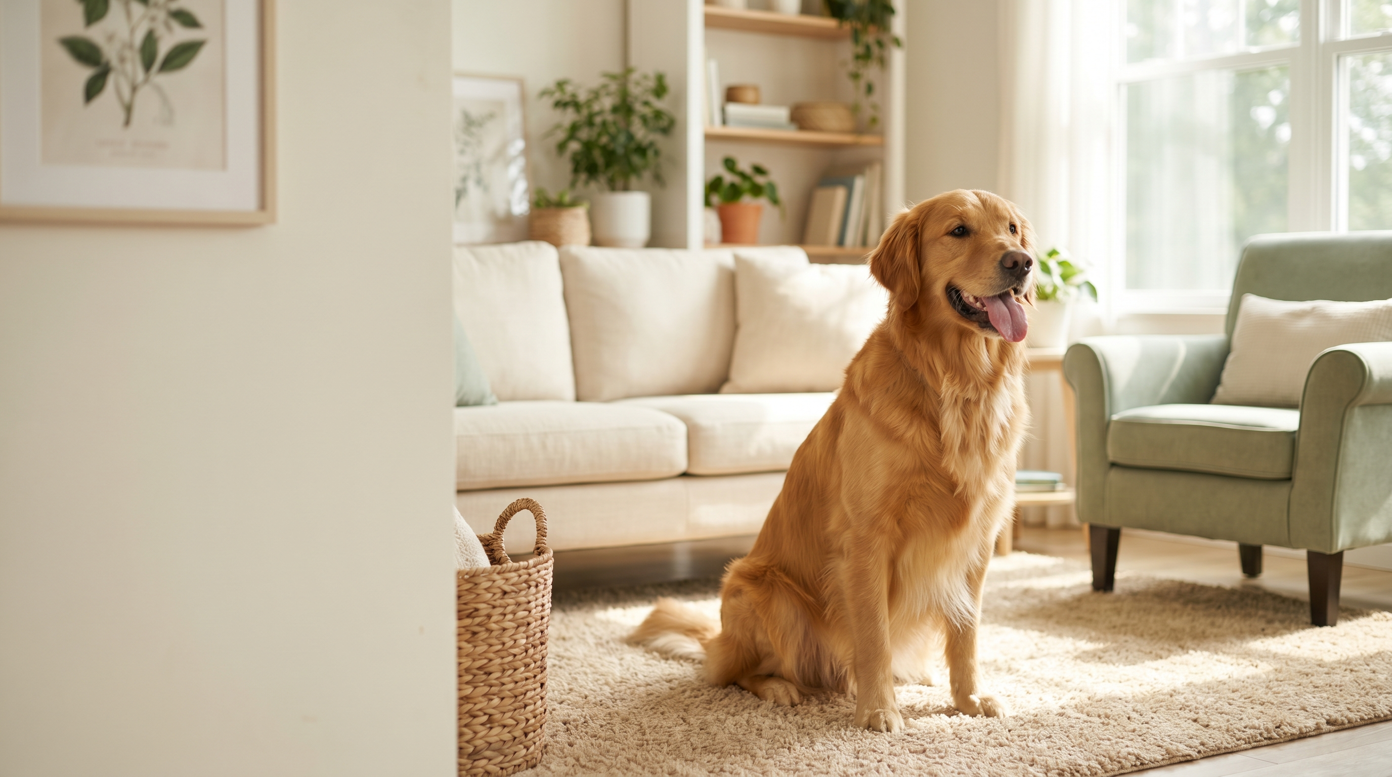 Happy healthy golden retriever with a shiny coat