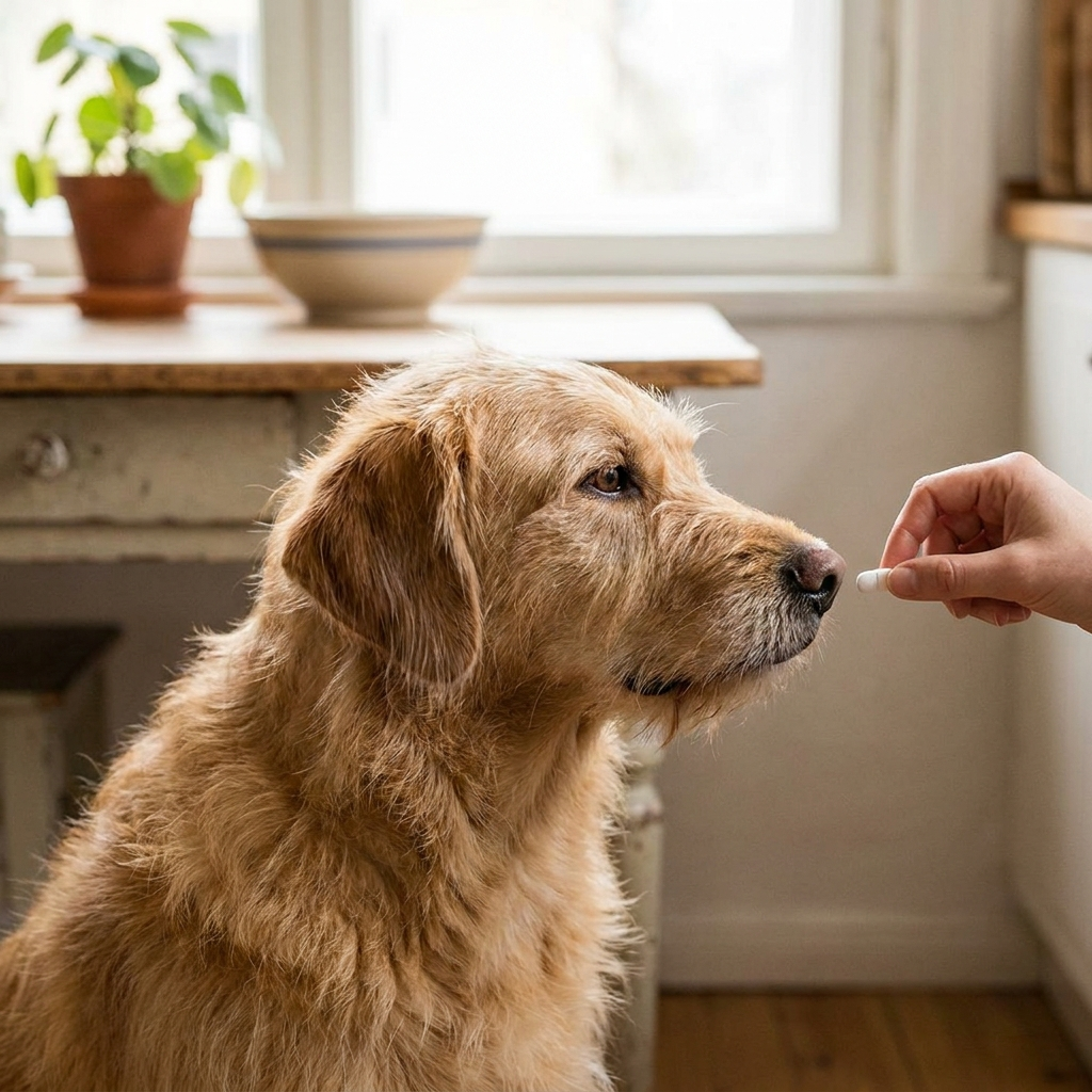 Dog refusing to take a pill