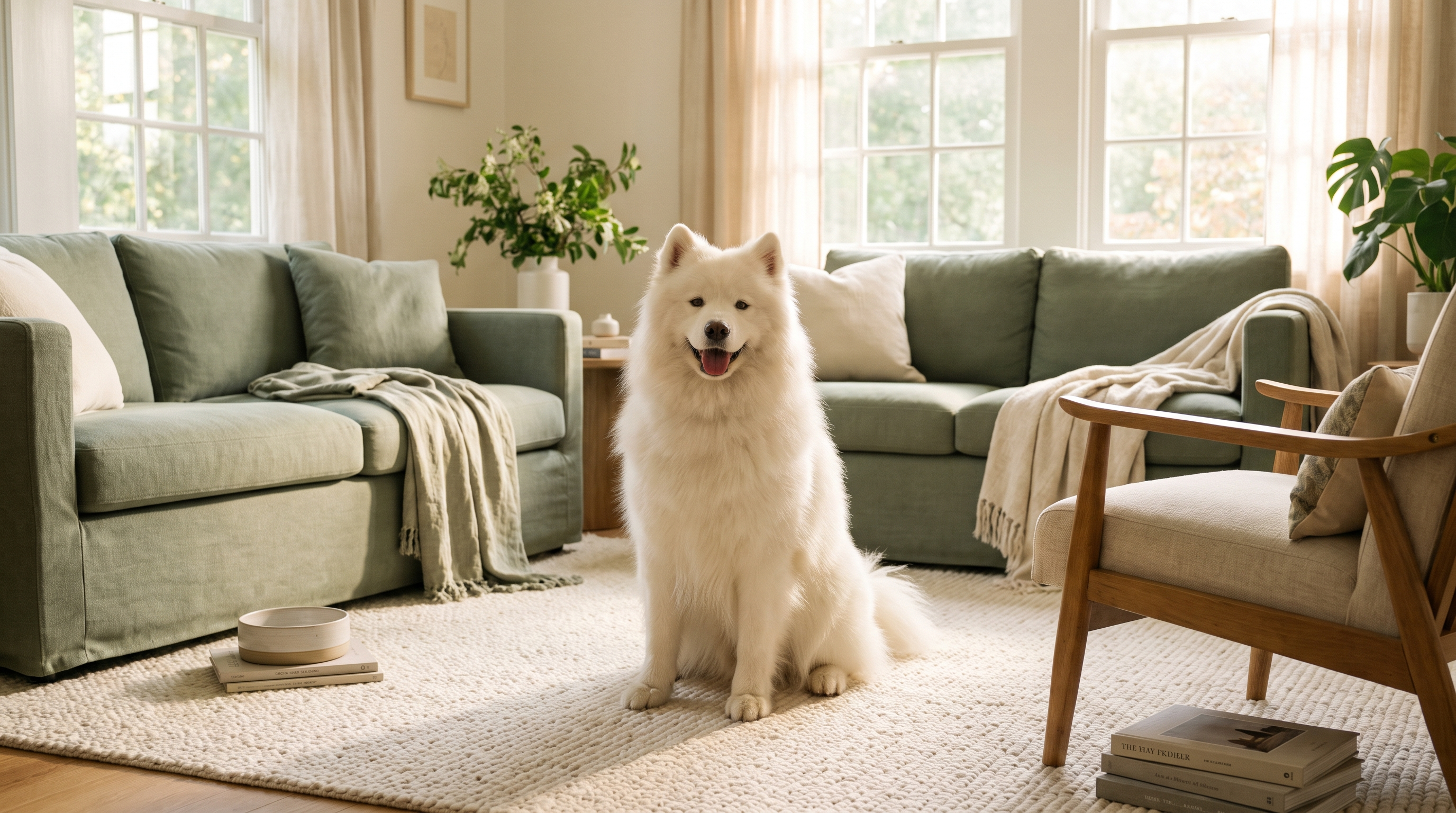 Happy fresh clean dog at home