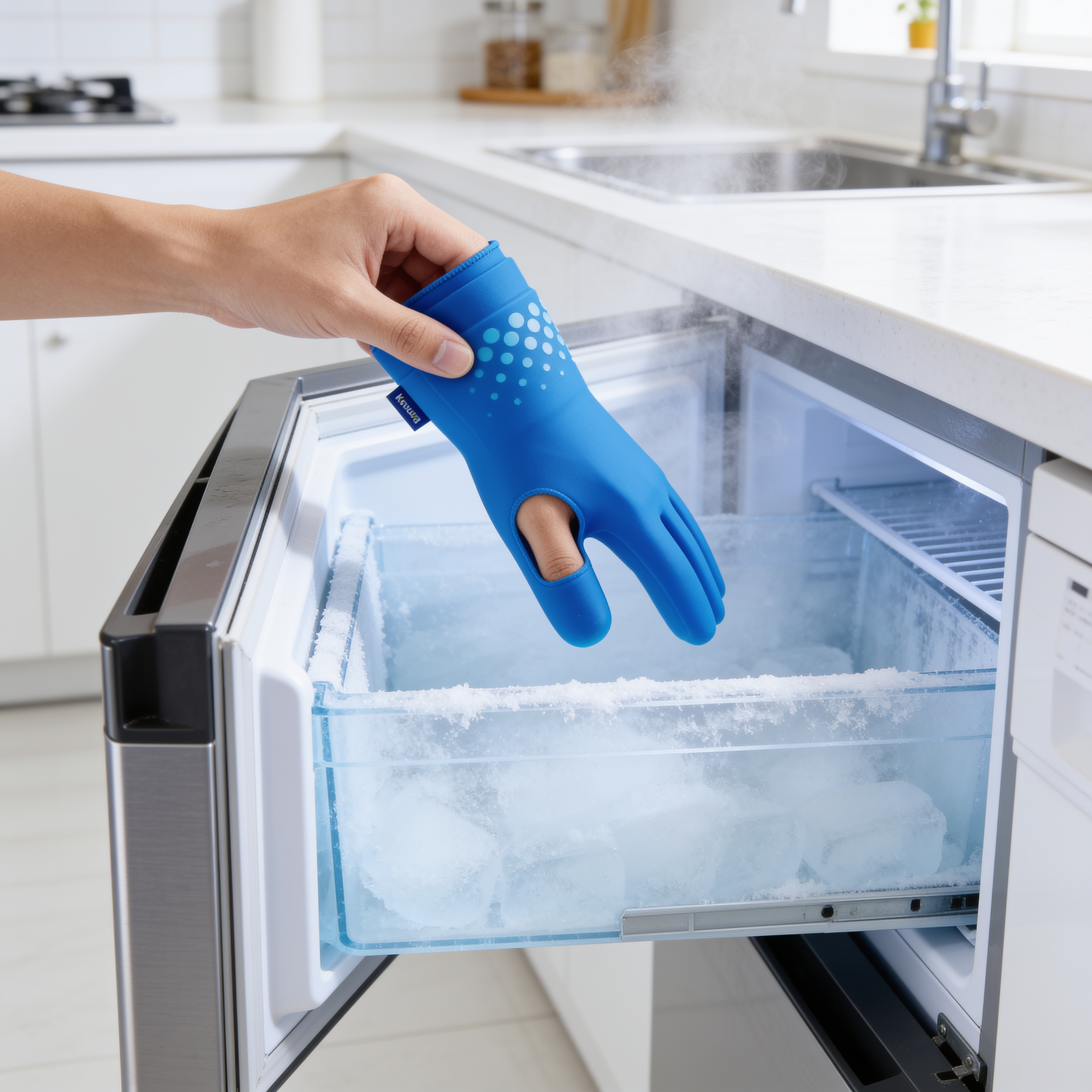 Taking the Kneutra wrist wrap out of the freezer