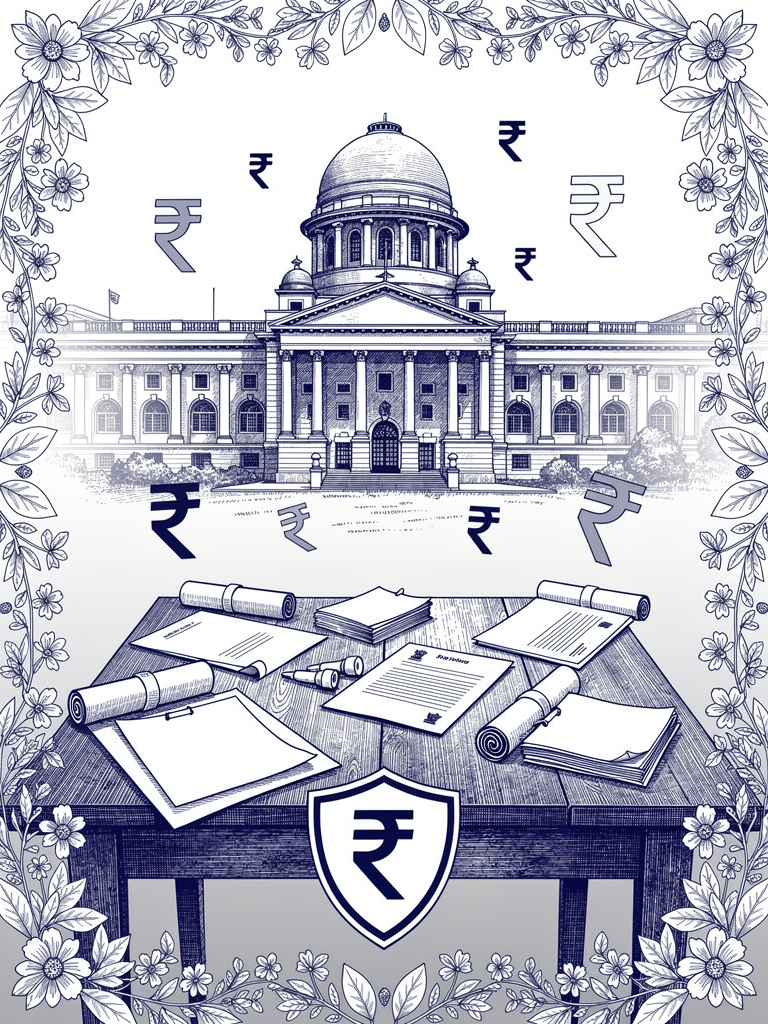Government building illustration showing India's comprehensive EV policy framework with official documents representing the ₹70,000 crore investment across major schemes