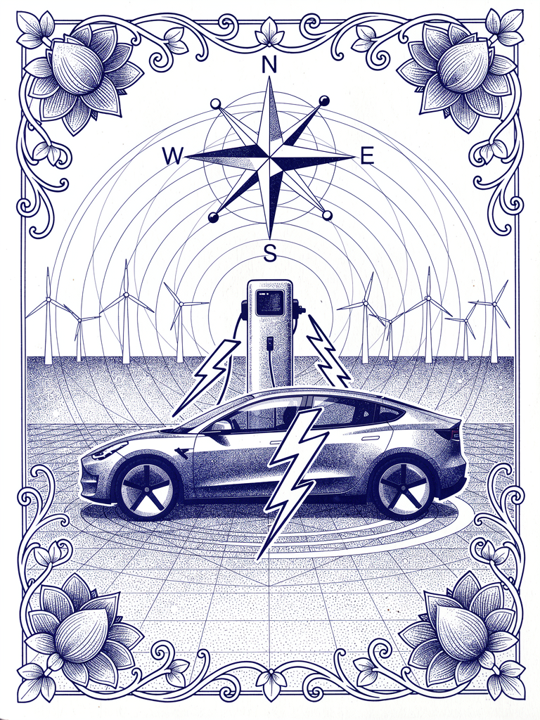 Vehicle-to-Grid illustration showing bidirectional energy flow between electric vehicle and power grid with network connectivity patterns