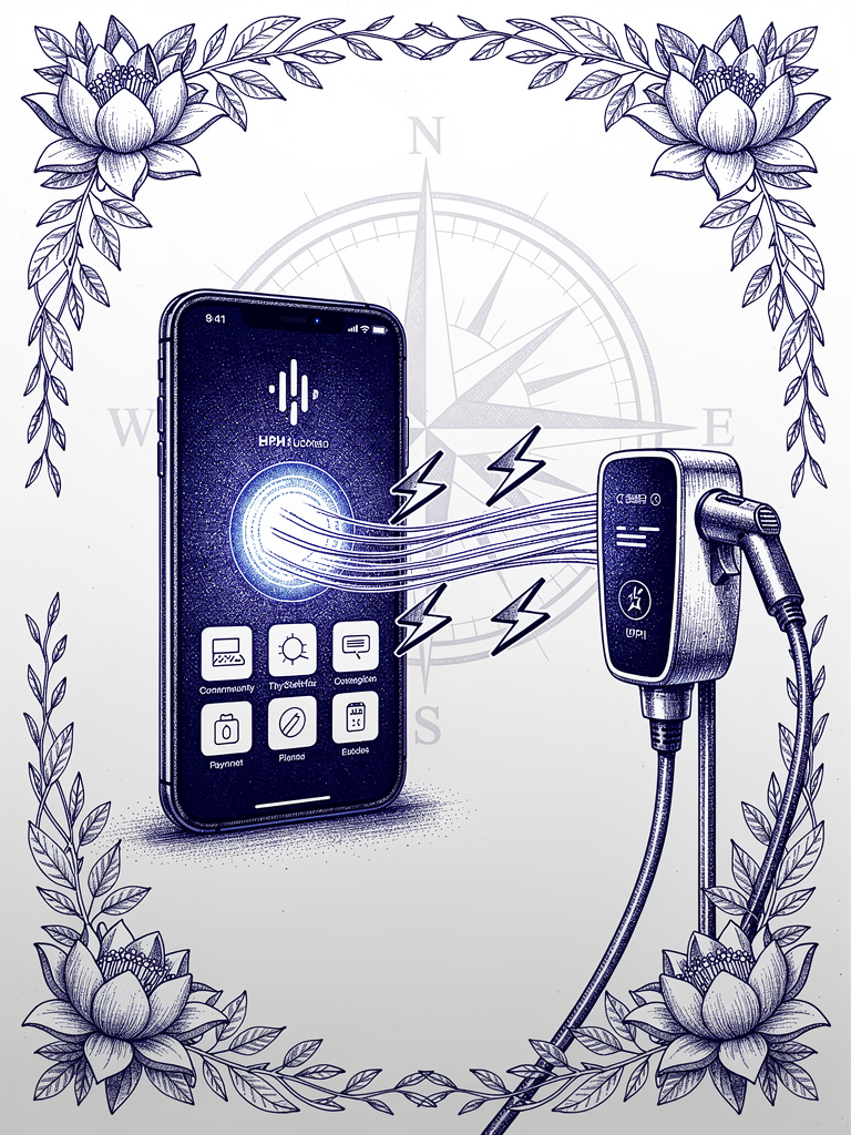 UPI app integration with EV charging station showing seamless payment connectivity and user interface