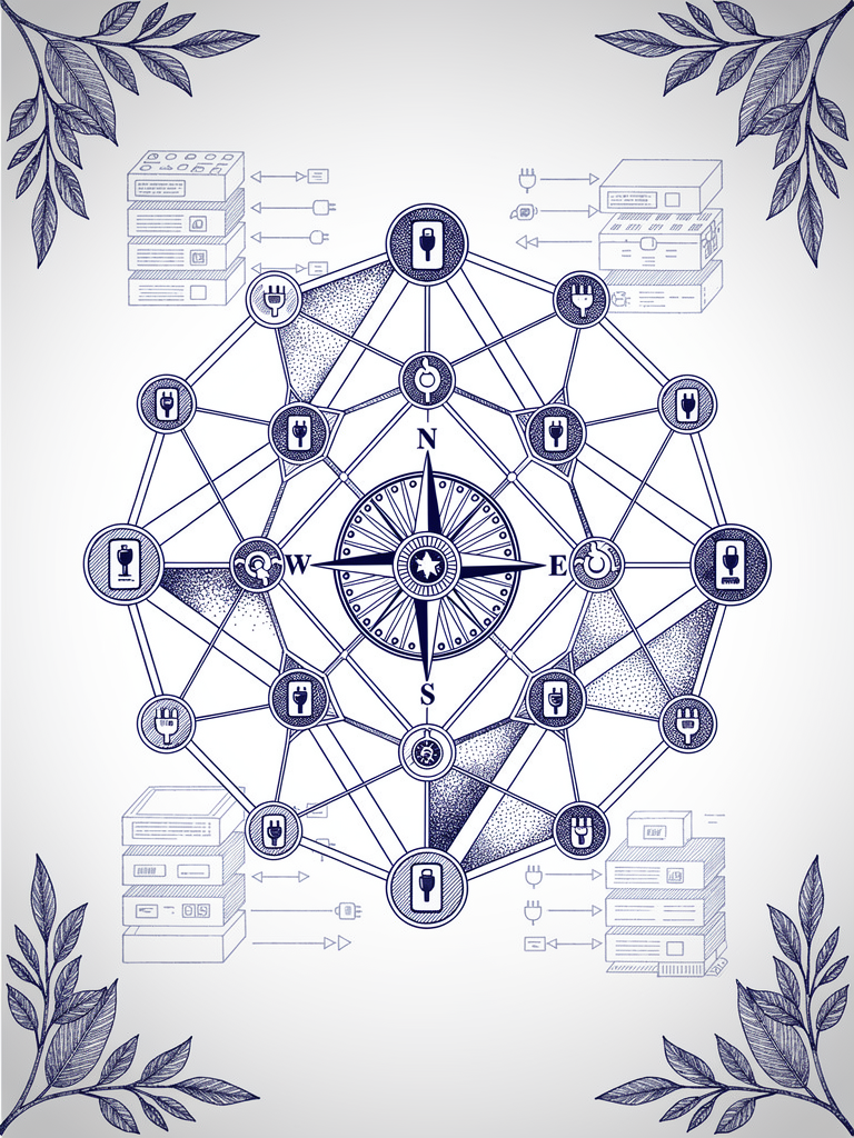 Technical illustration of OCPI protocol integration showing network connectivity nodes, charging stations, and standardized communication pathways in India's unified charging ecosystem