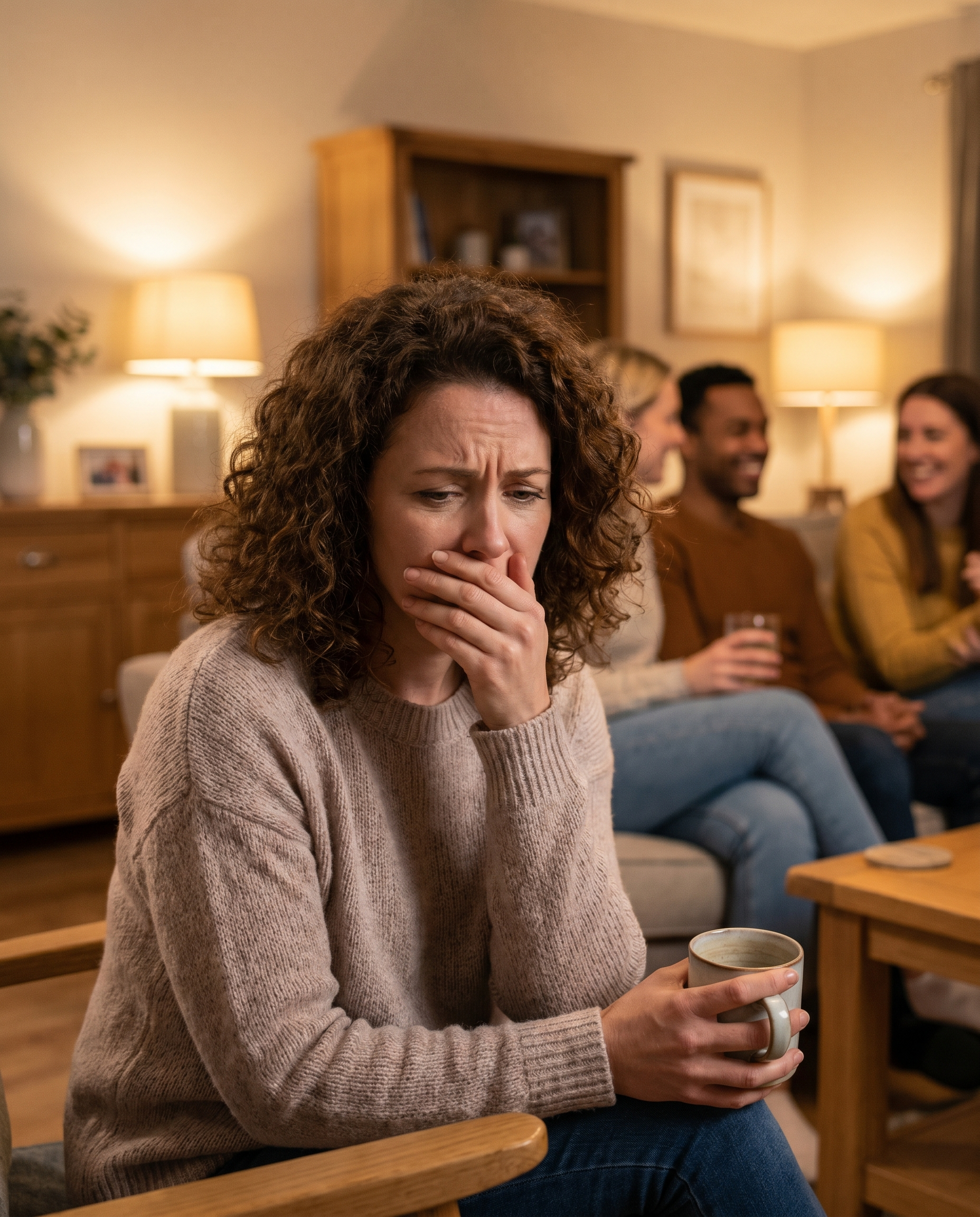 Woman covering her mouth as she smiles