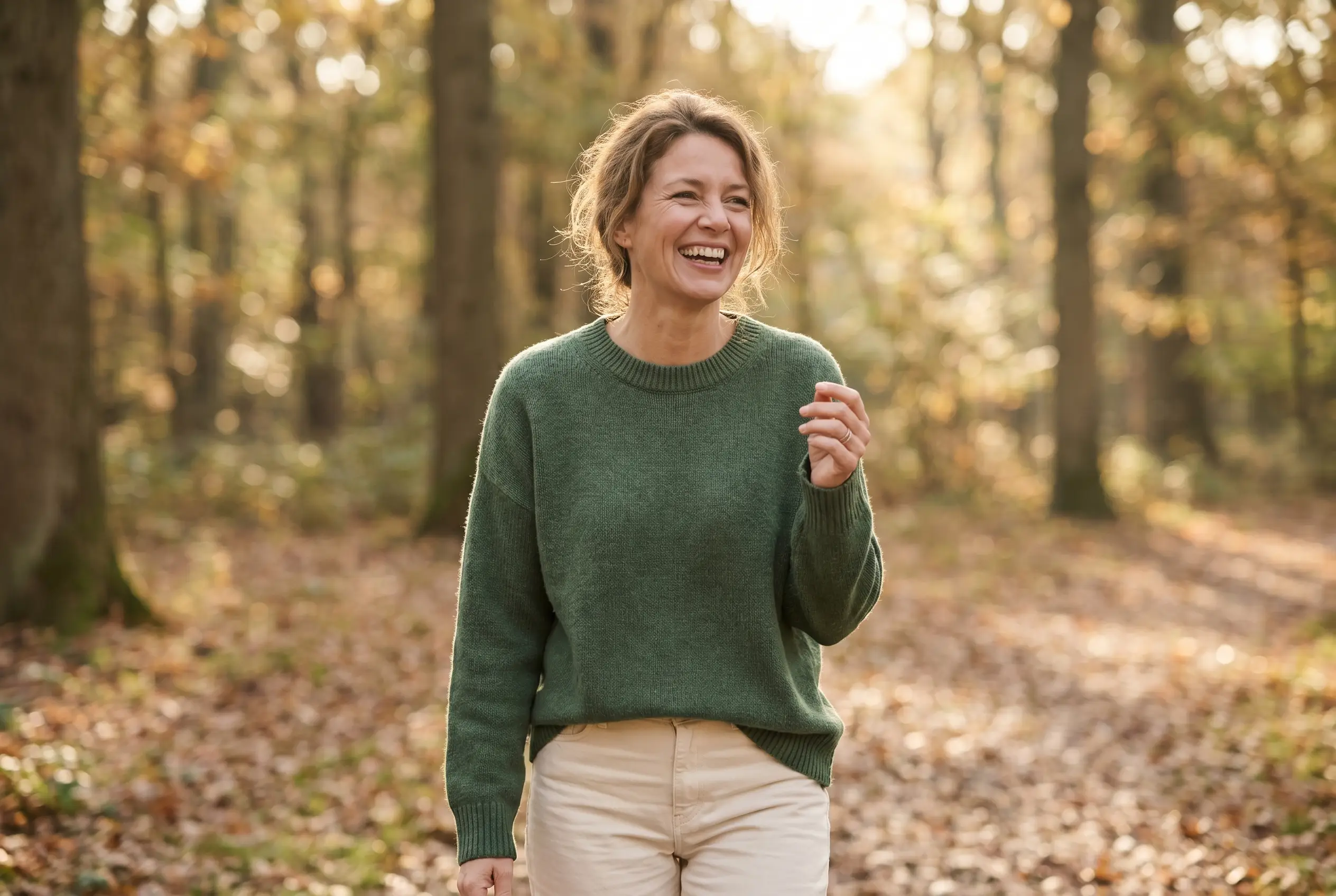 A confident, energetic woman enjoying life