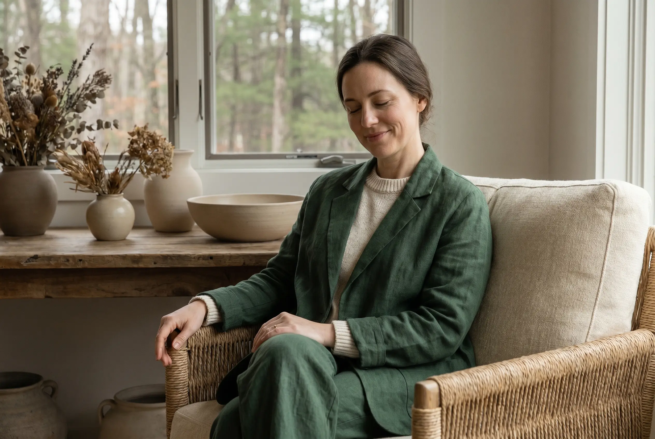 A woman with a calm, quiet mind