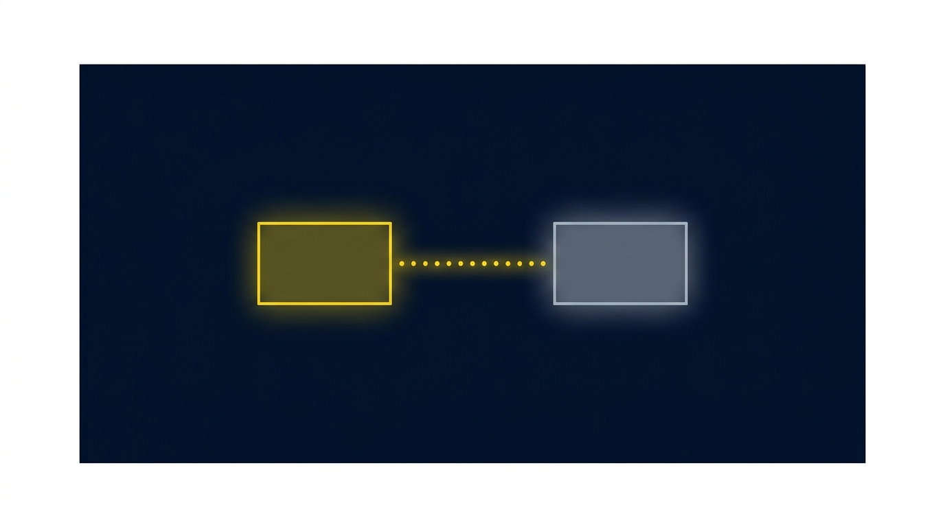 Abstract minimalist illustration of AI style transfer workflow with yellow dotted line on navy background