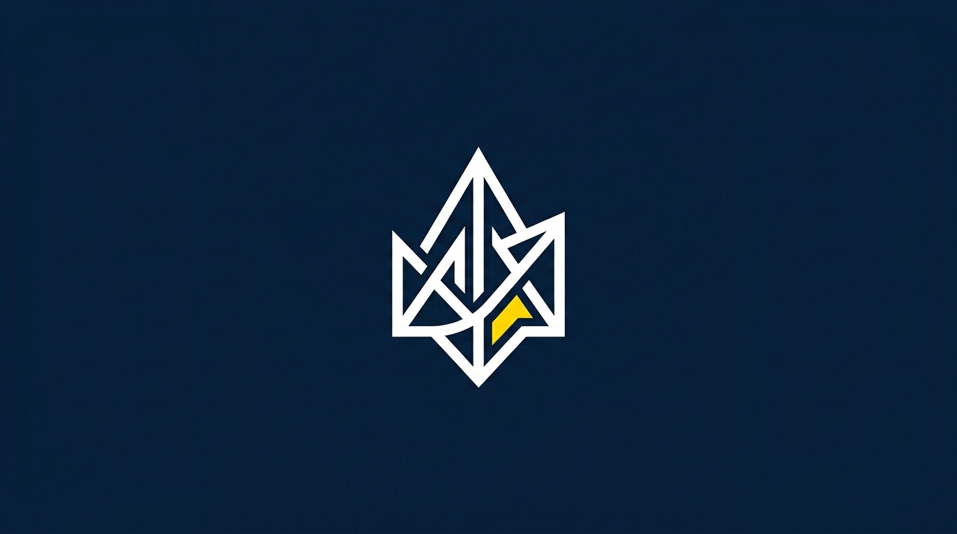 Minimalist logo design output illustration with yellow accent on dark navy background