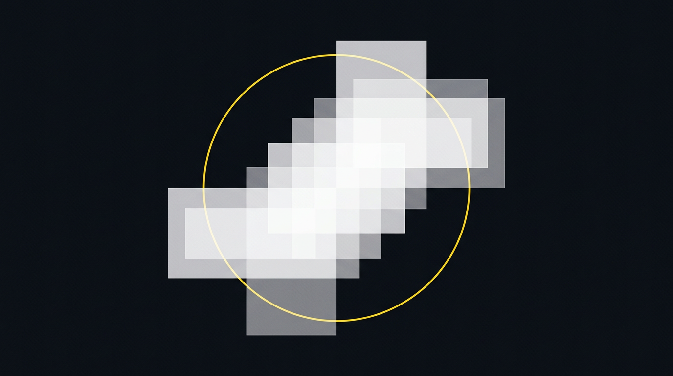abstract geometric shapes representing an AI prompt design workflow and iteration process