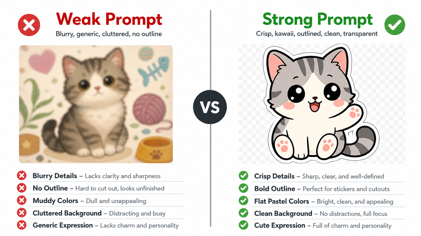 Weak vs strong ChatGPT sticker prompt comparison