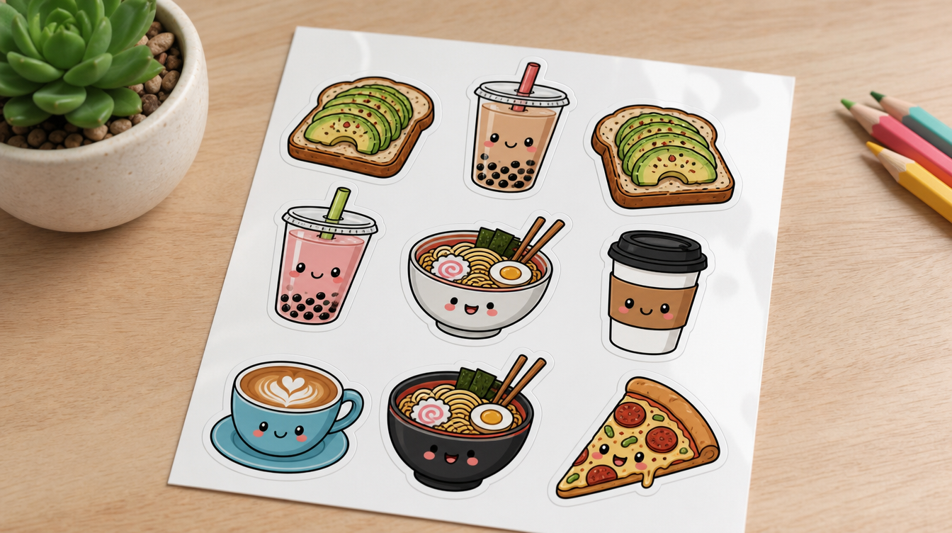 ChatGPT generated food sticker sheet example for Etsy print on demand